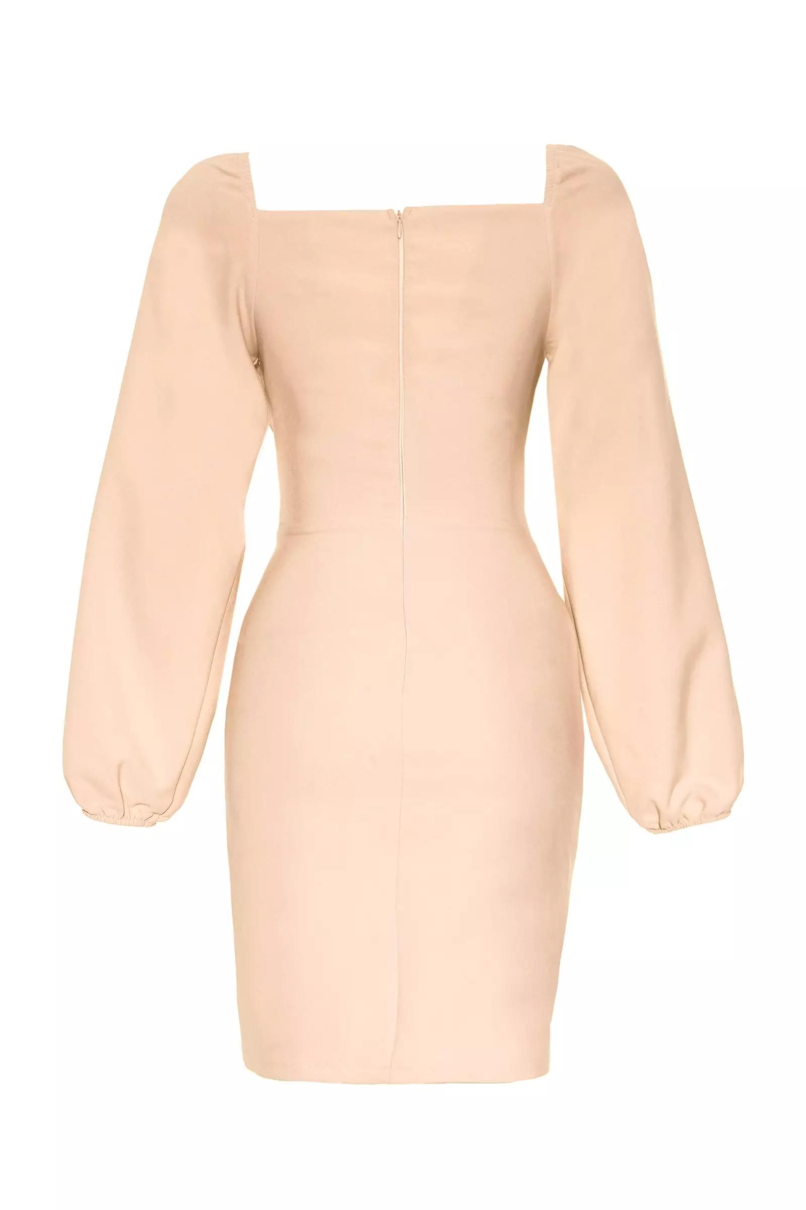 Beige crepe long sleeve mini dress