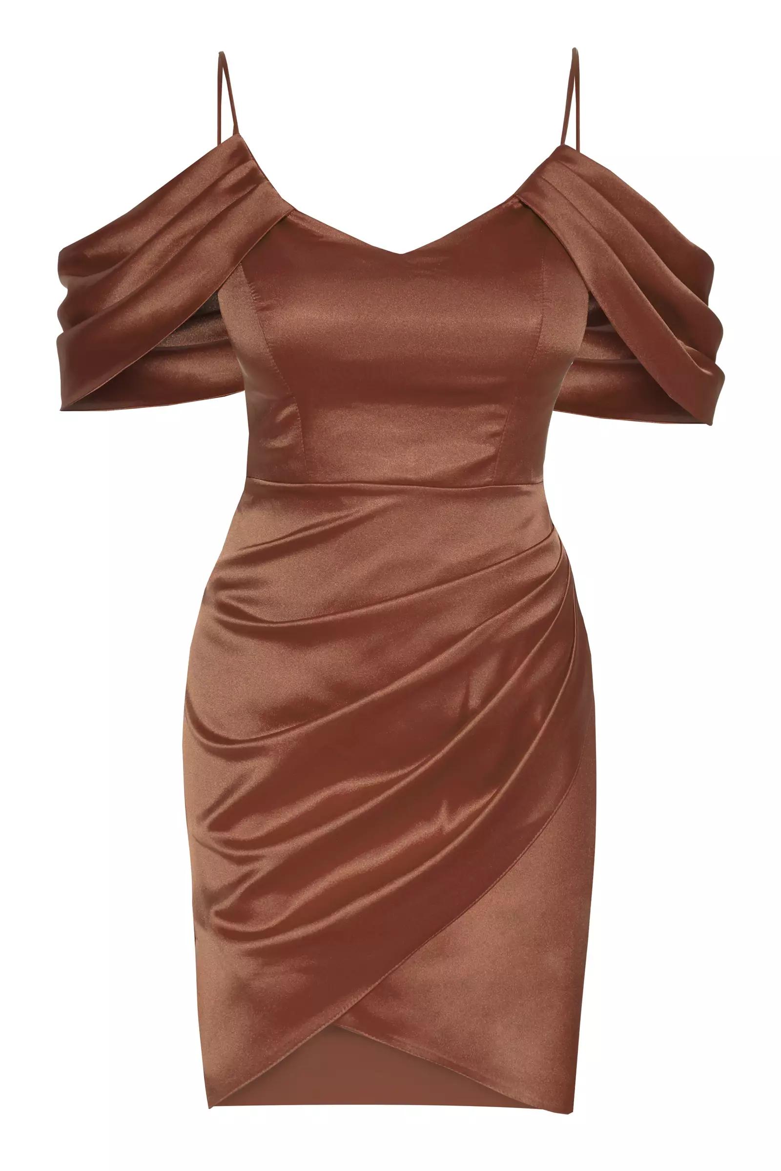 Brown Satin Sleeveless Mini Dress