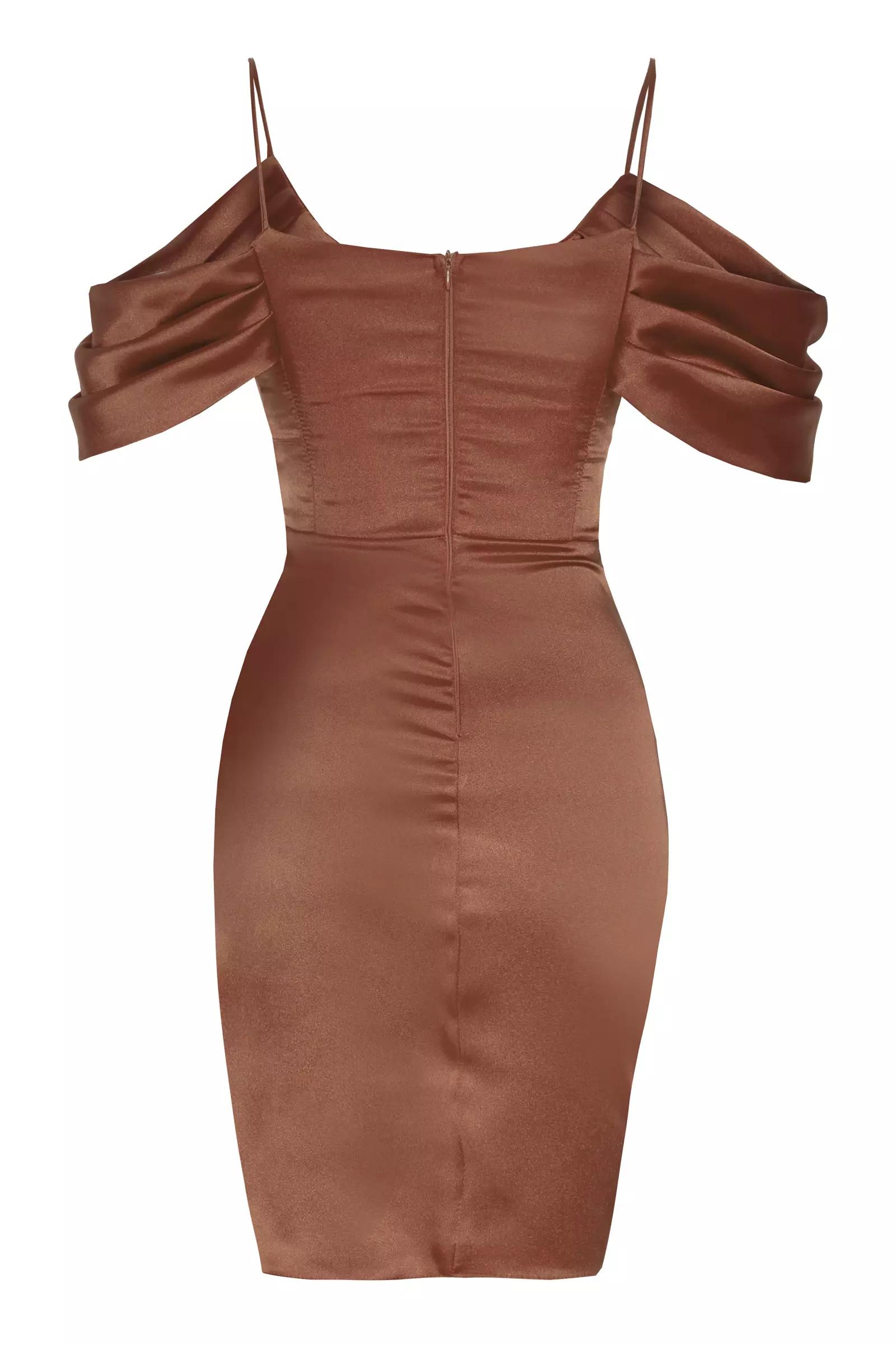 Brown Satin Sleeveless Mini Dress