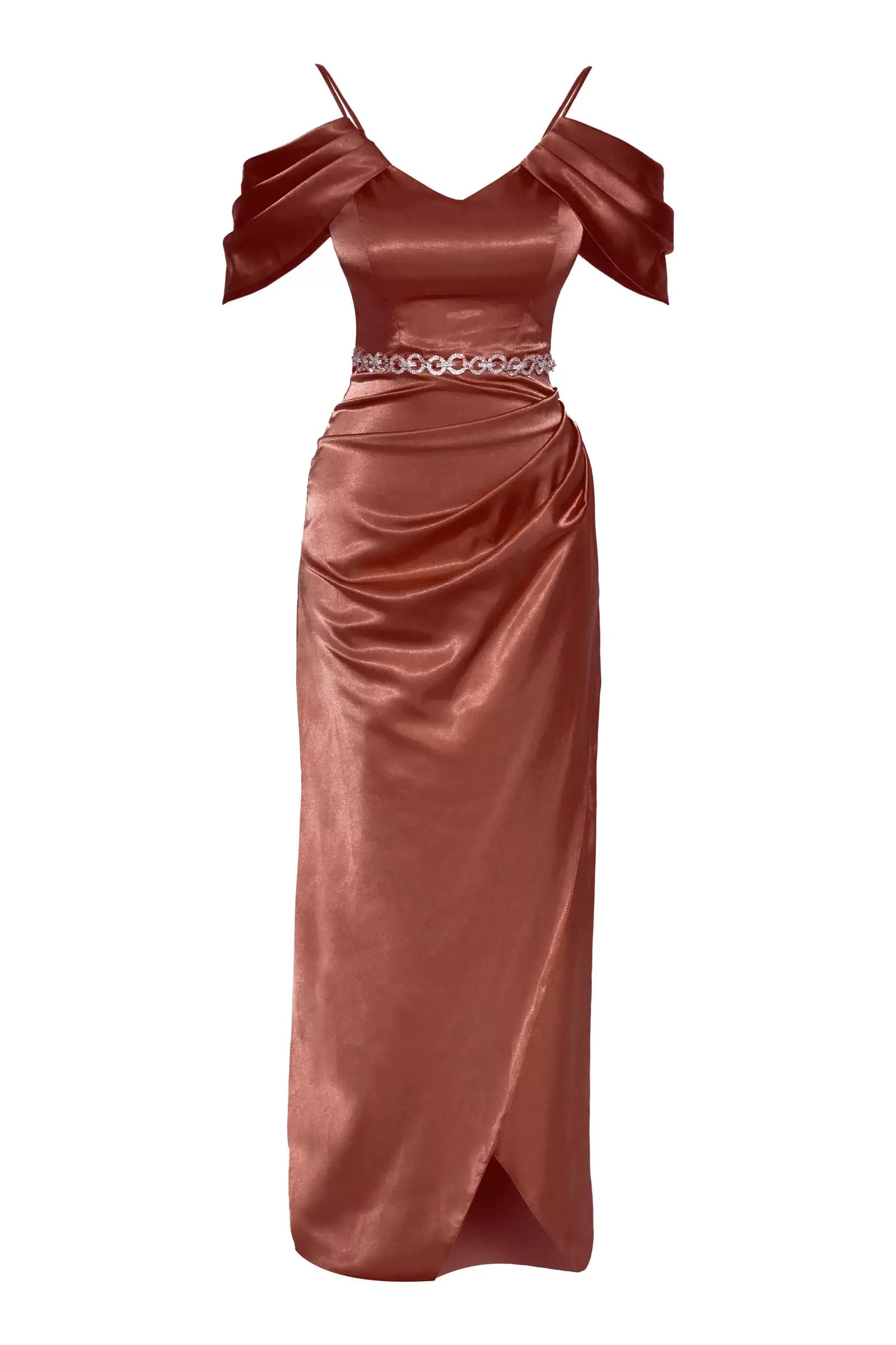 Brown plus size satin sleeveless maxi dress