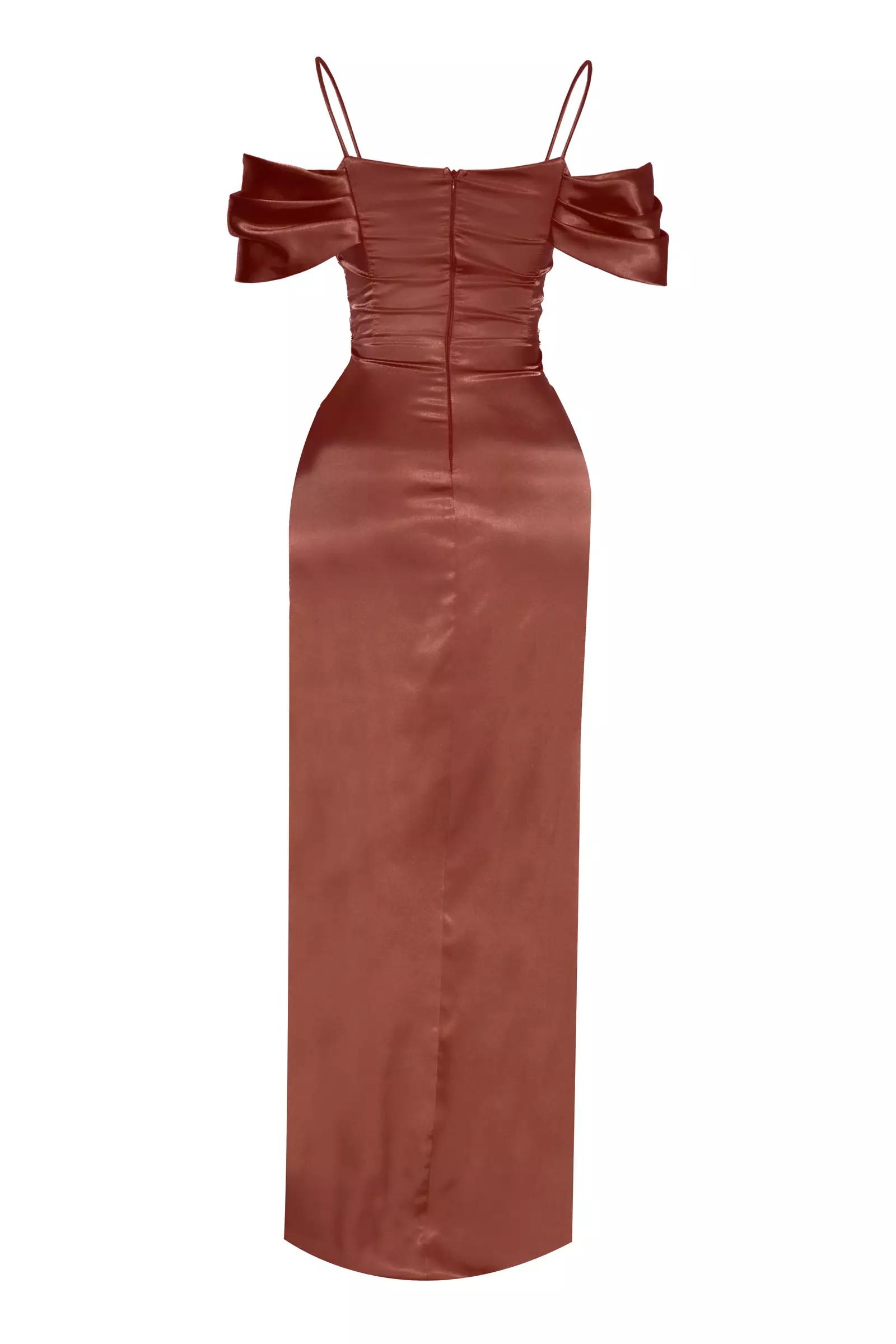 Brown plus size satin sleeveless maxi dress