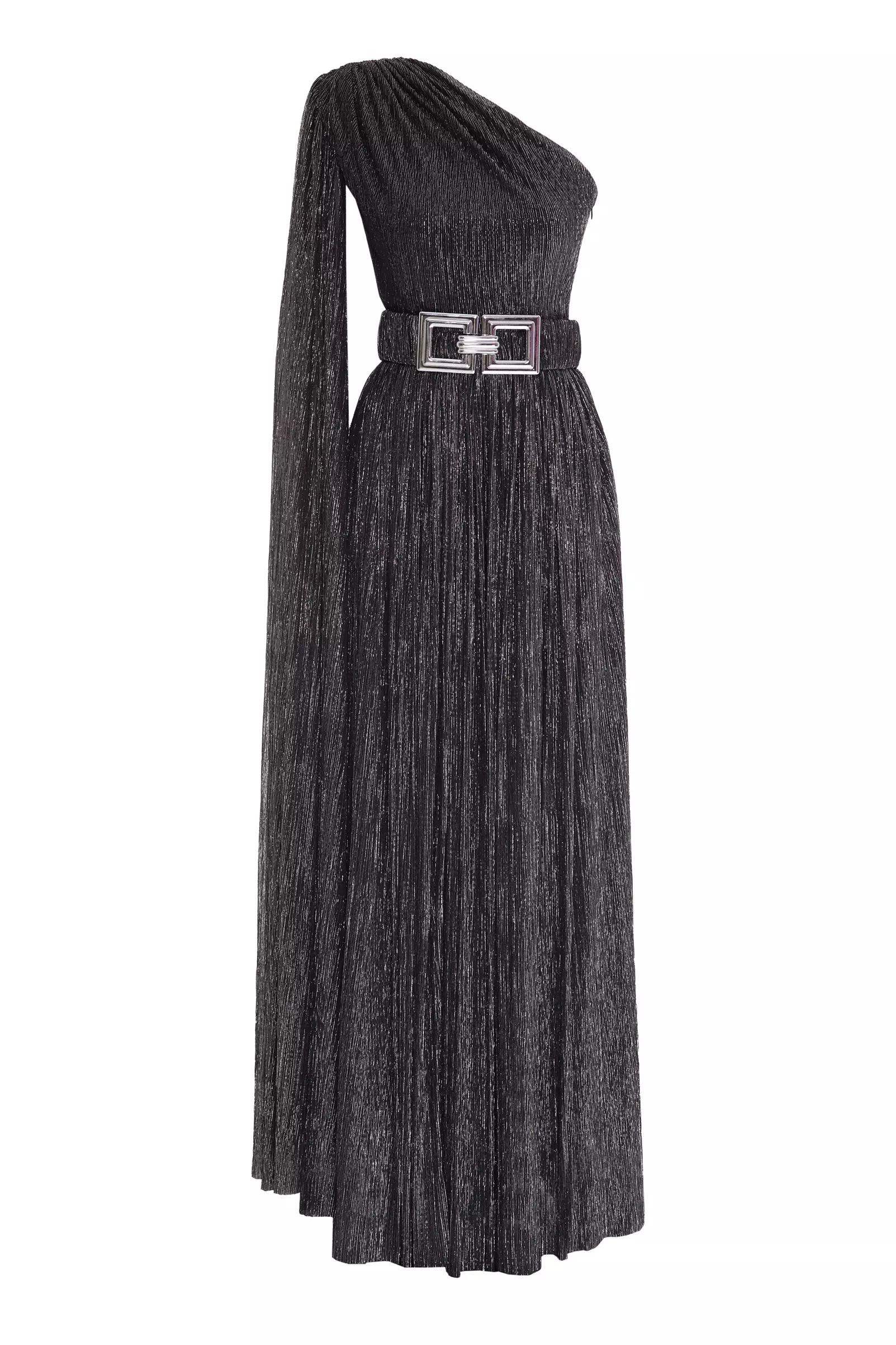 Siyah Gümüş Moonlight One Arm Maxi Dress