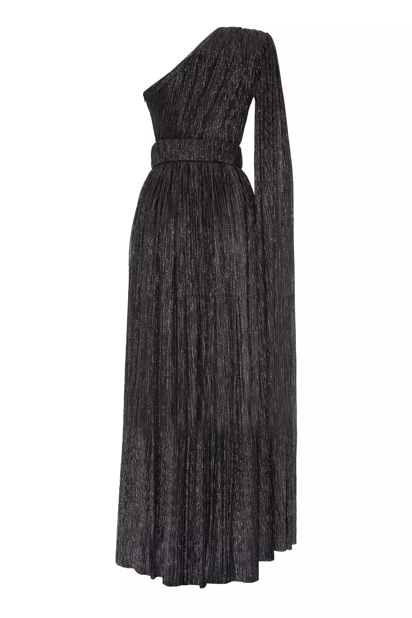 Siyah Gümüş Moonlight One Arm Maxi Dress