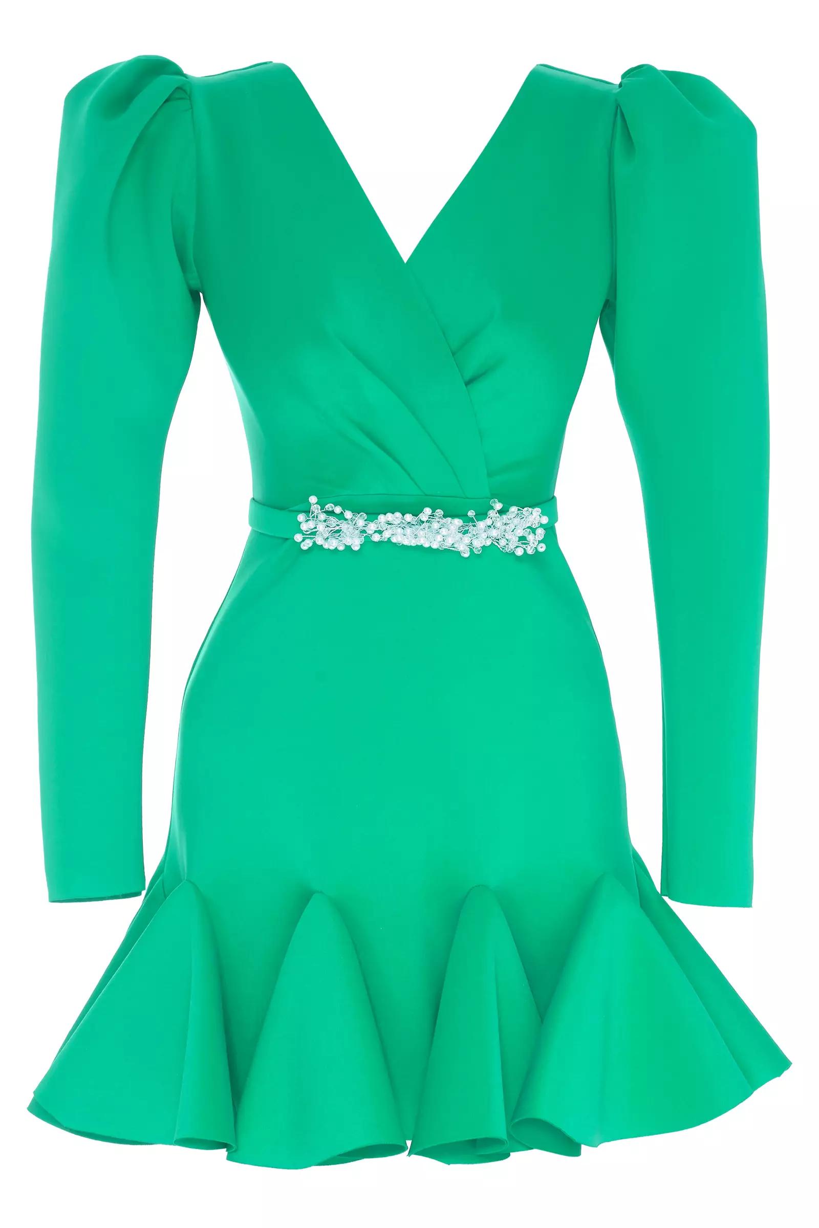 Green wowen long sleeve mini dress