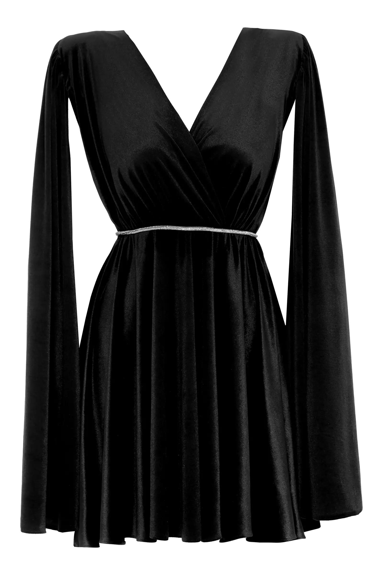 Black velvet long sleeve midi dress