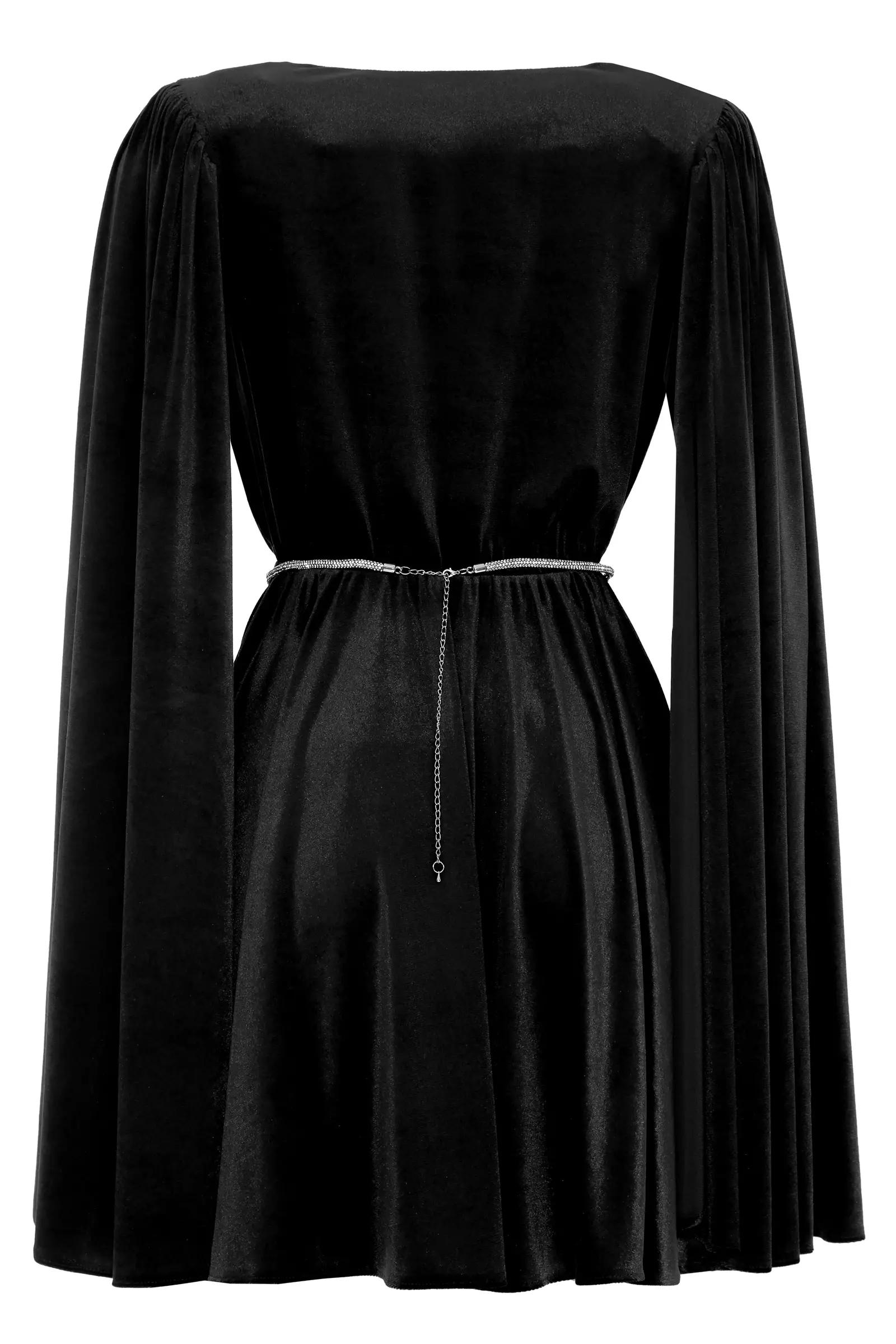 Black velvet long sleeve midi dress