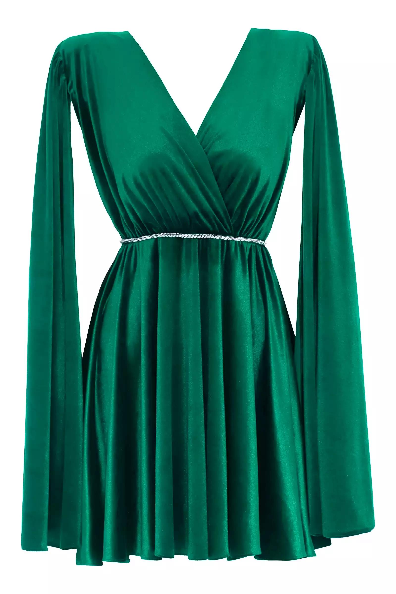 Green velvet long sleeve midi dress