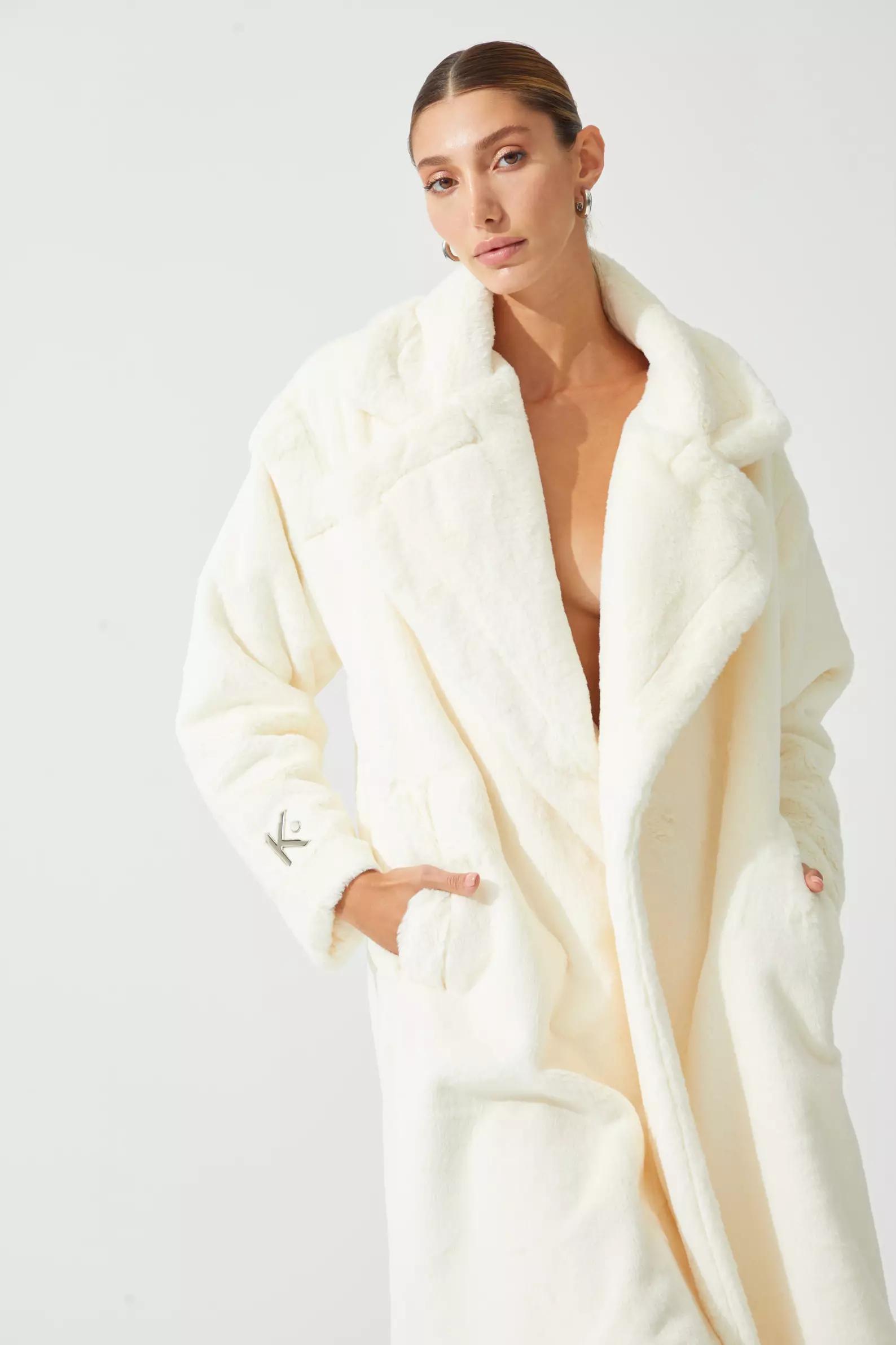 White bunny long sleeve maxi coat