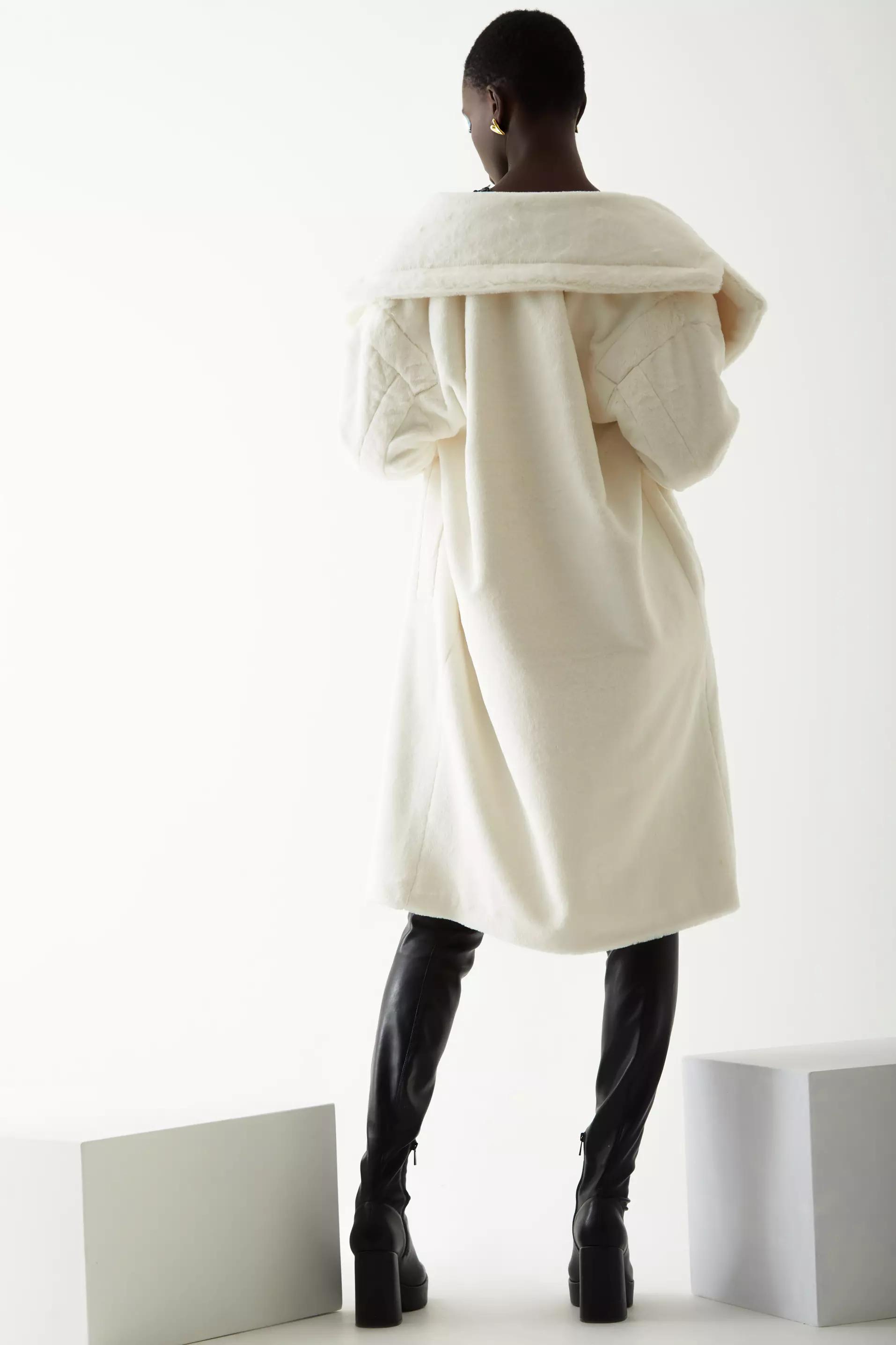 White bunny long sleeve maxi coat