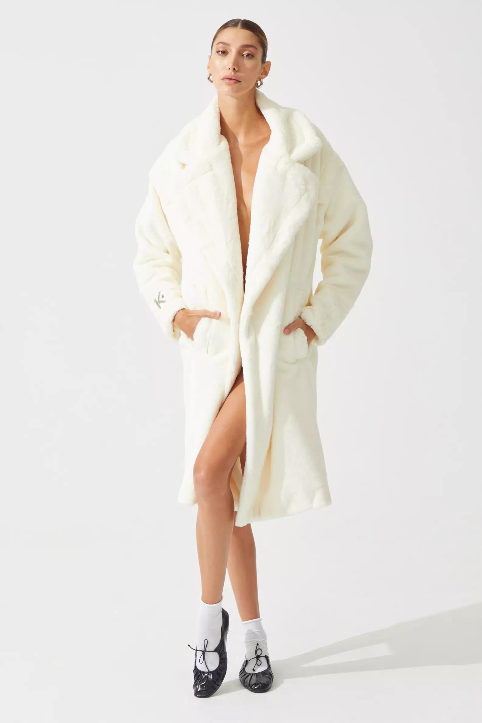 White bunny long sleeve maxi coat