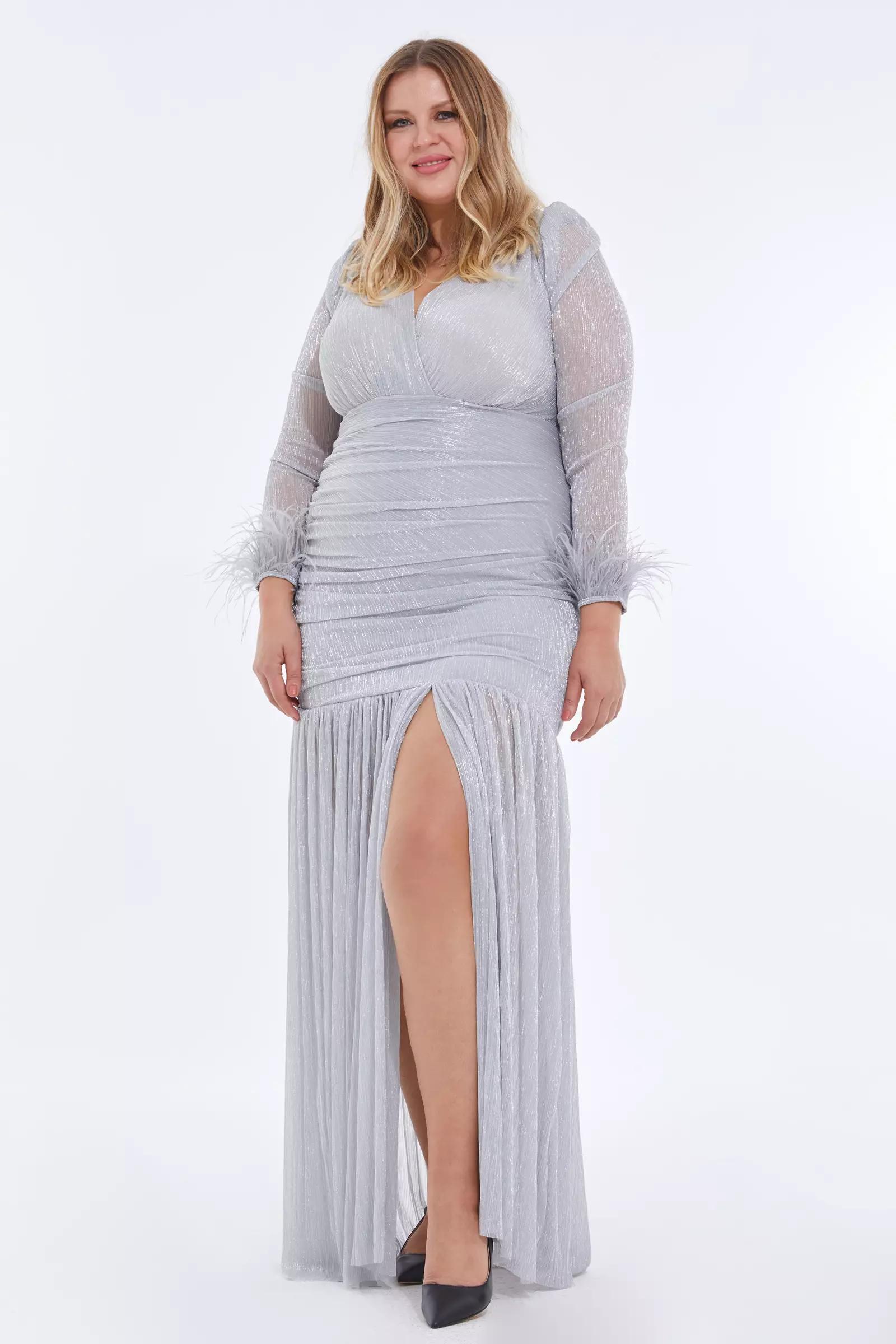 Silver plus size moonlight long sleeve maxi dress