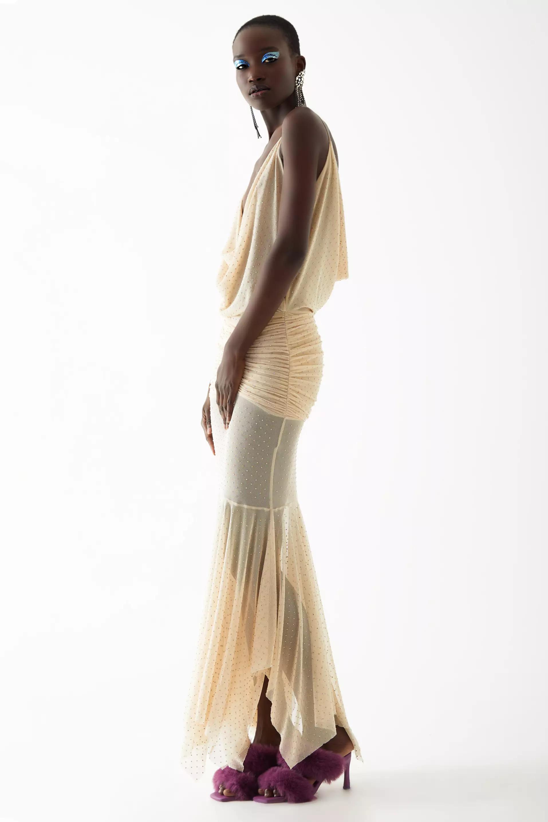 Gold Tulle Sleeveless Maxi Dress