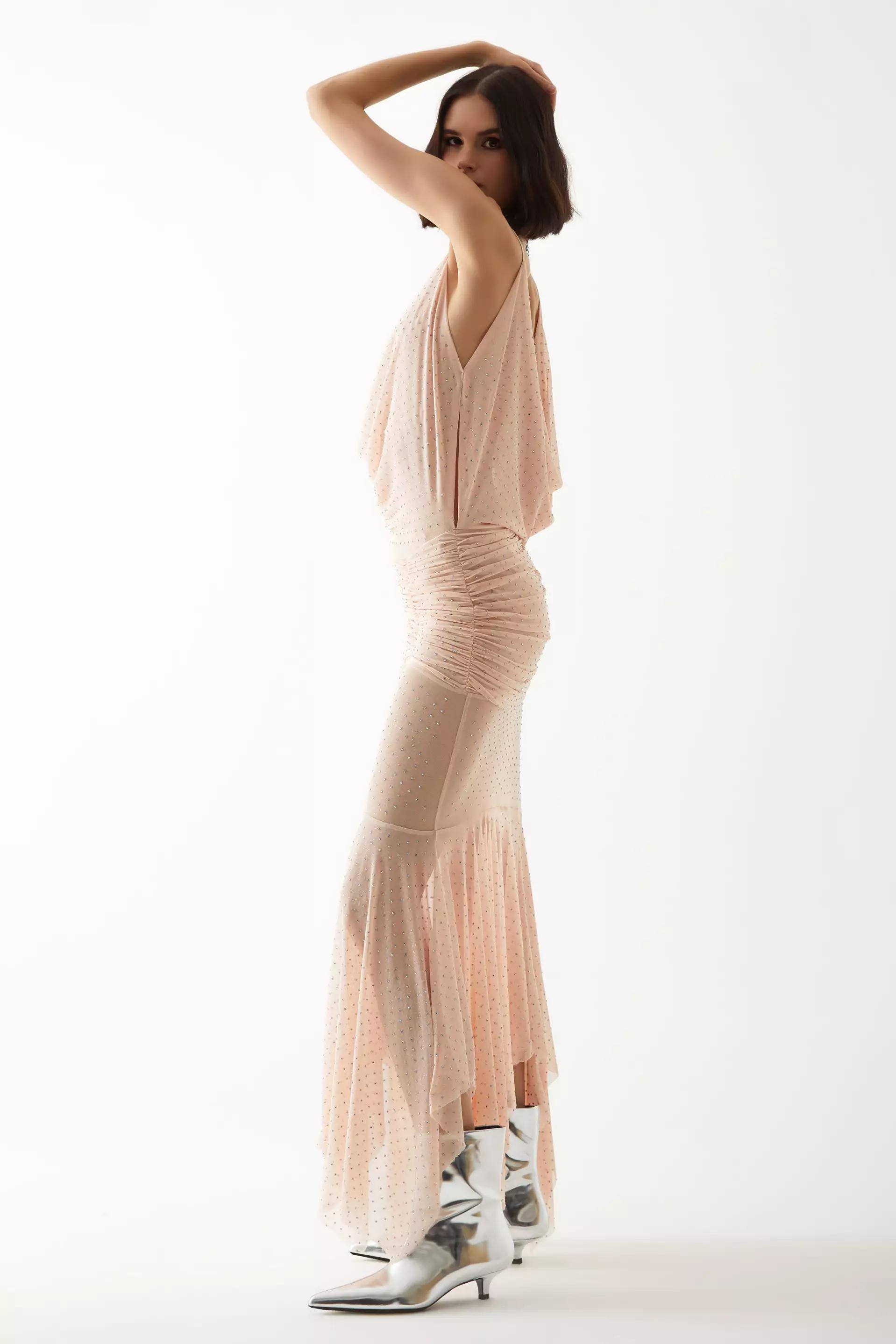 Blush tulle sleeveless maxi dress