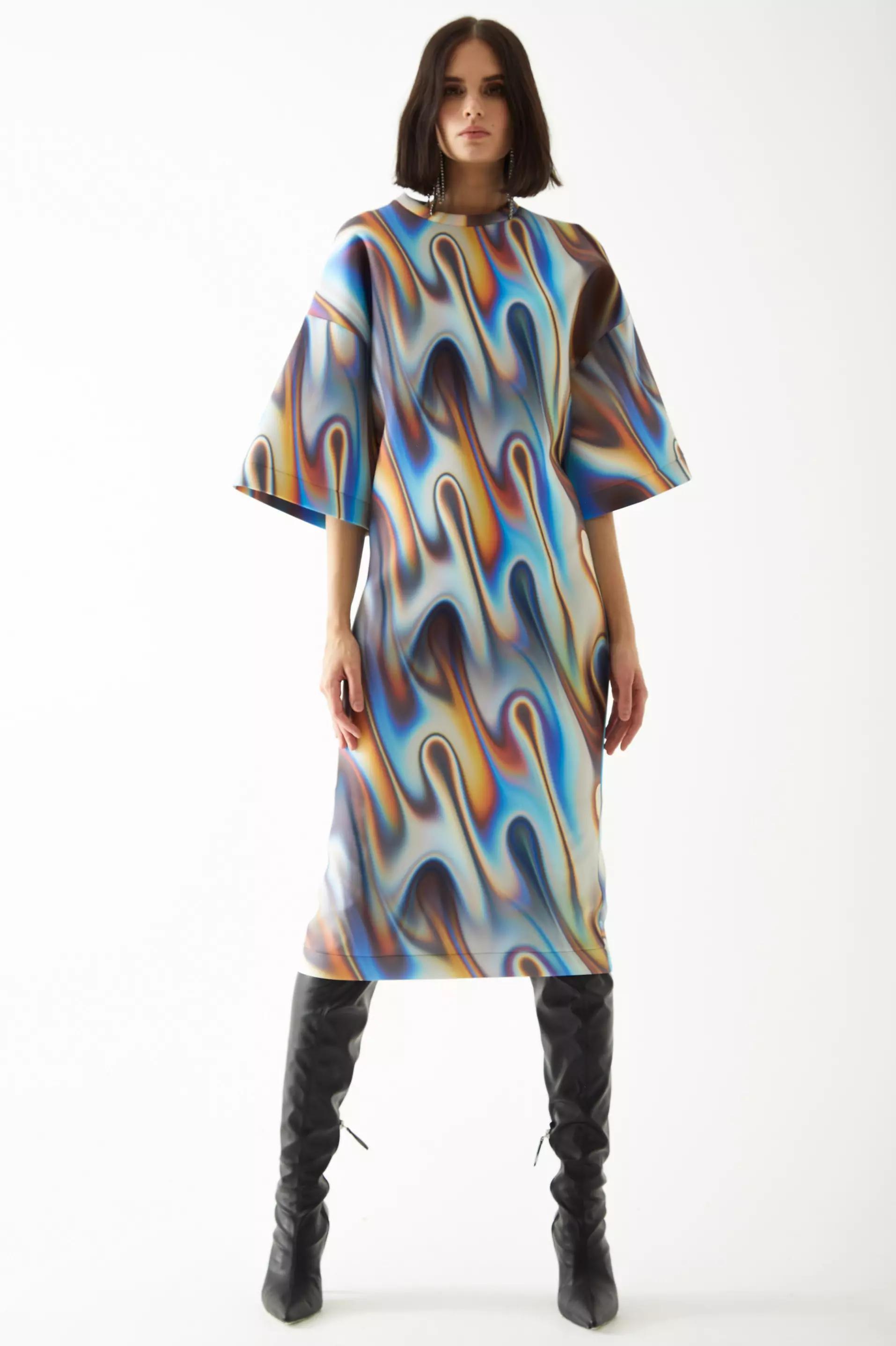 Printed dalgic long sleeve maxi dress