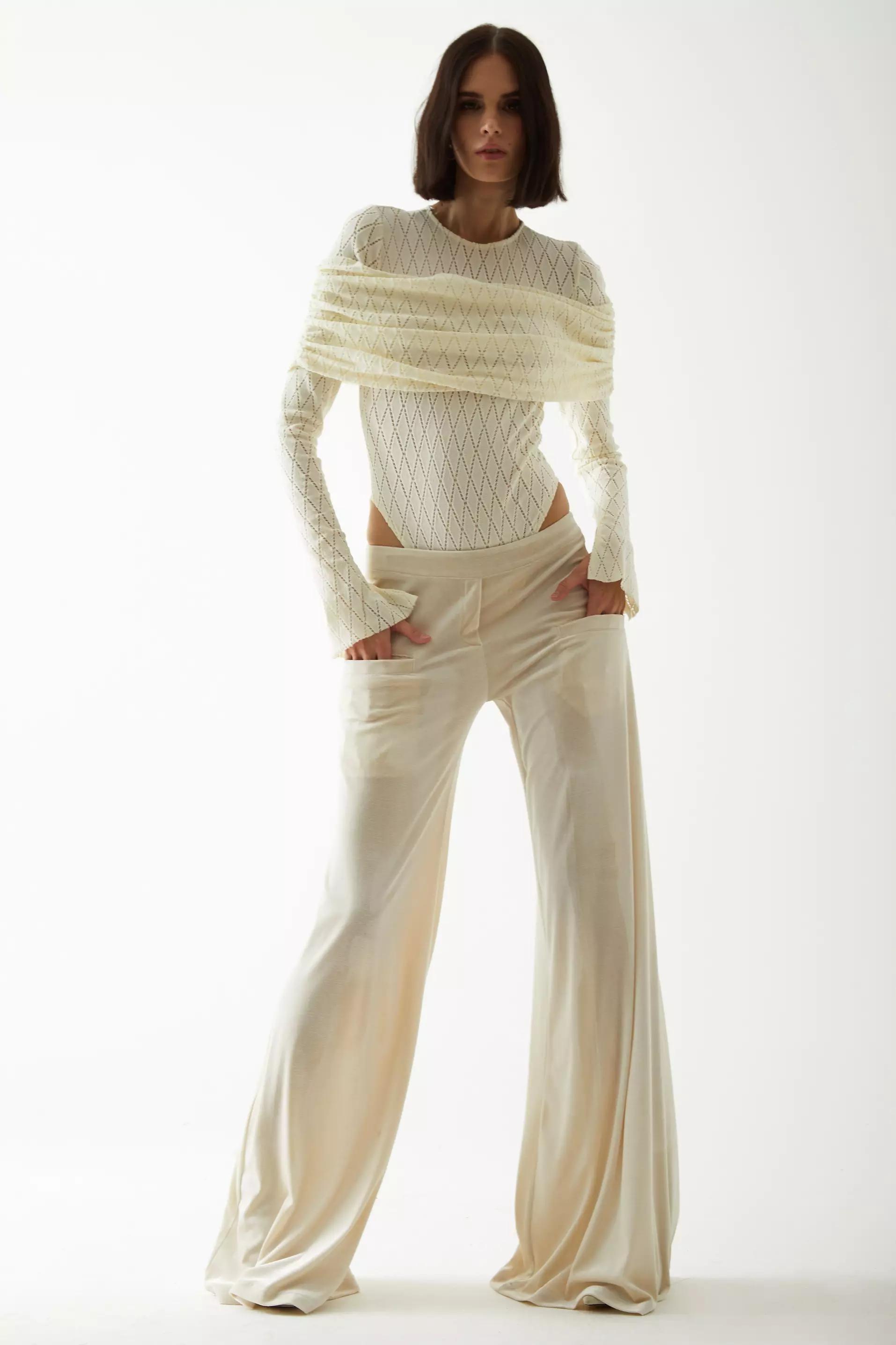 White Velvet Sleeveless Long Pants