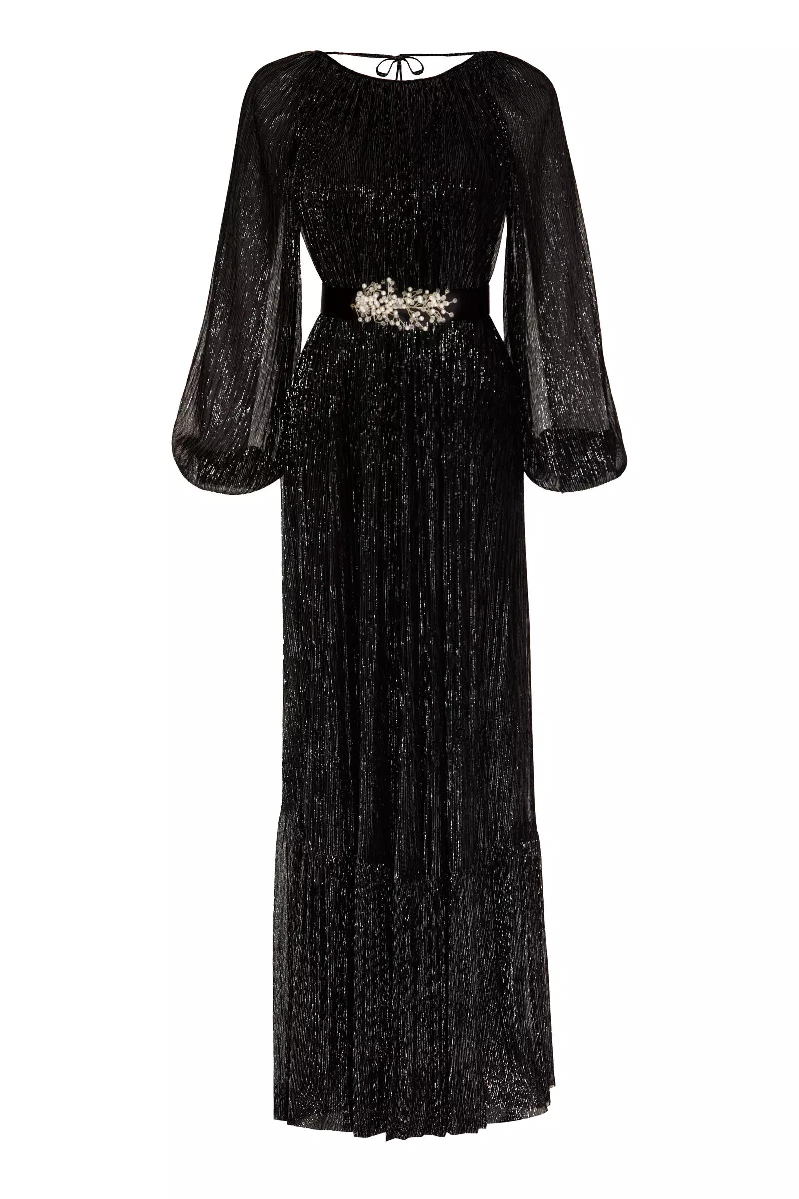 Black sparky long sleeve long dress