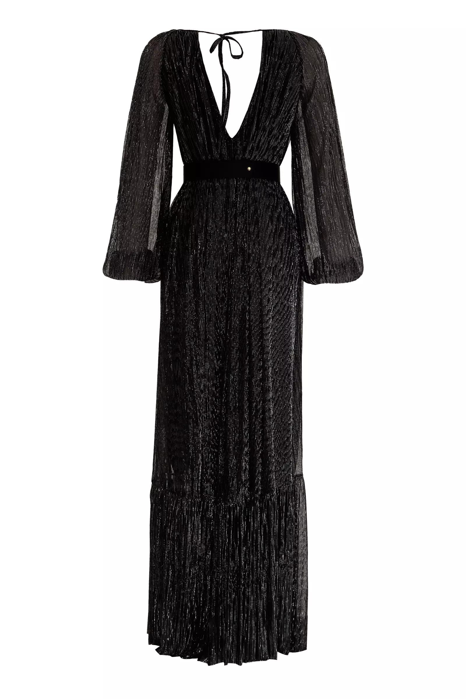 Black sparky long sleeve long dress