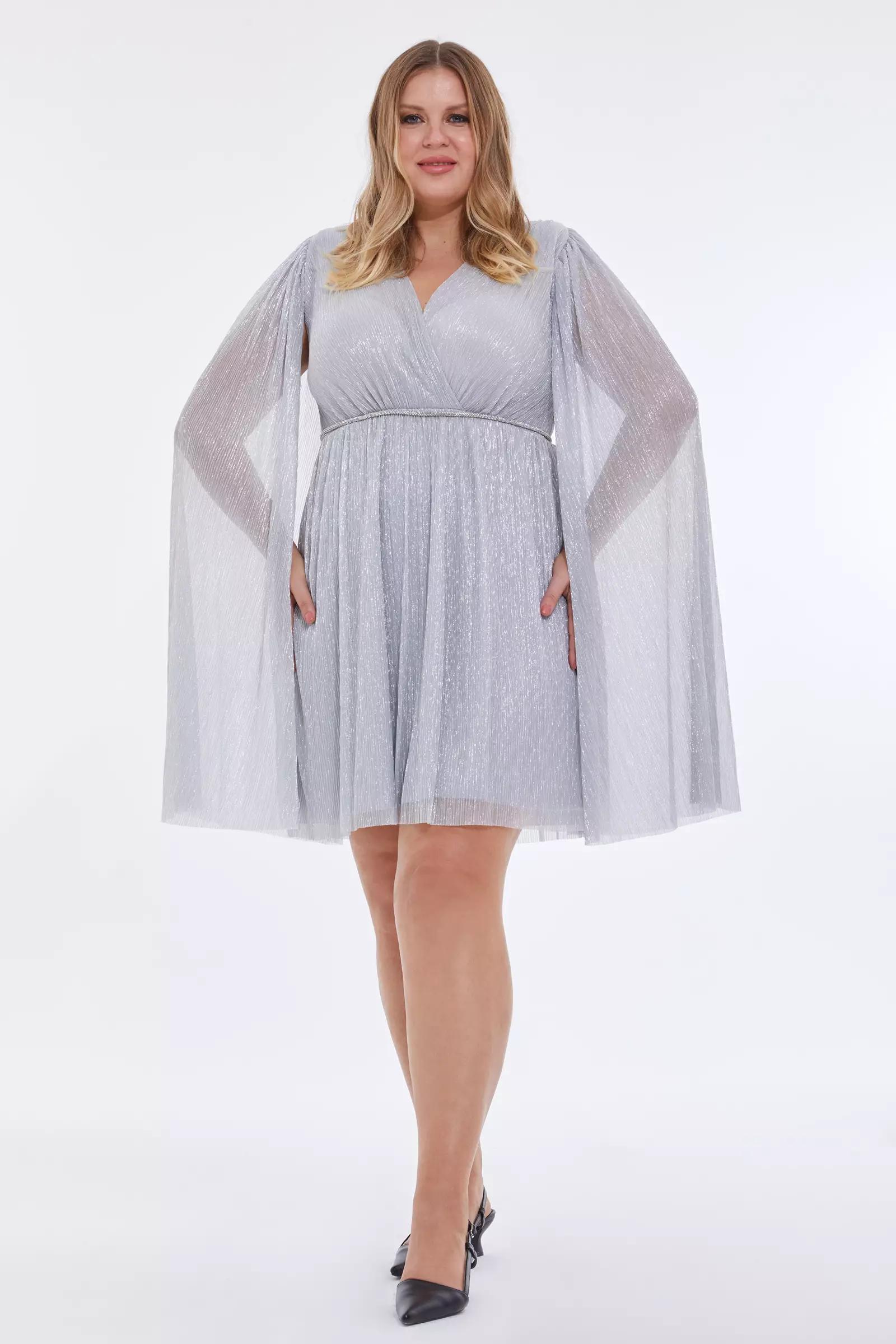 Silver plus size moonlight long sleeve mini dress