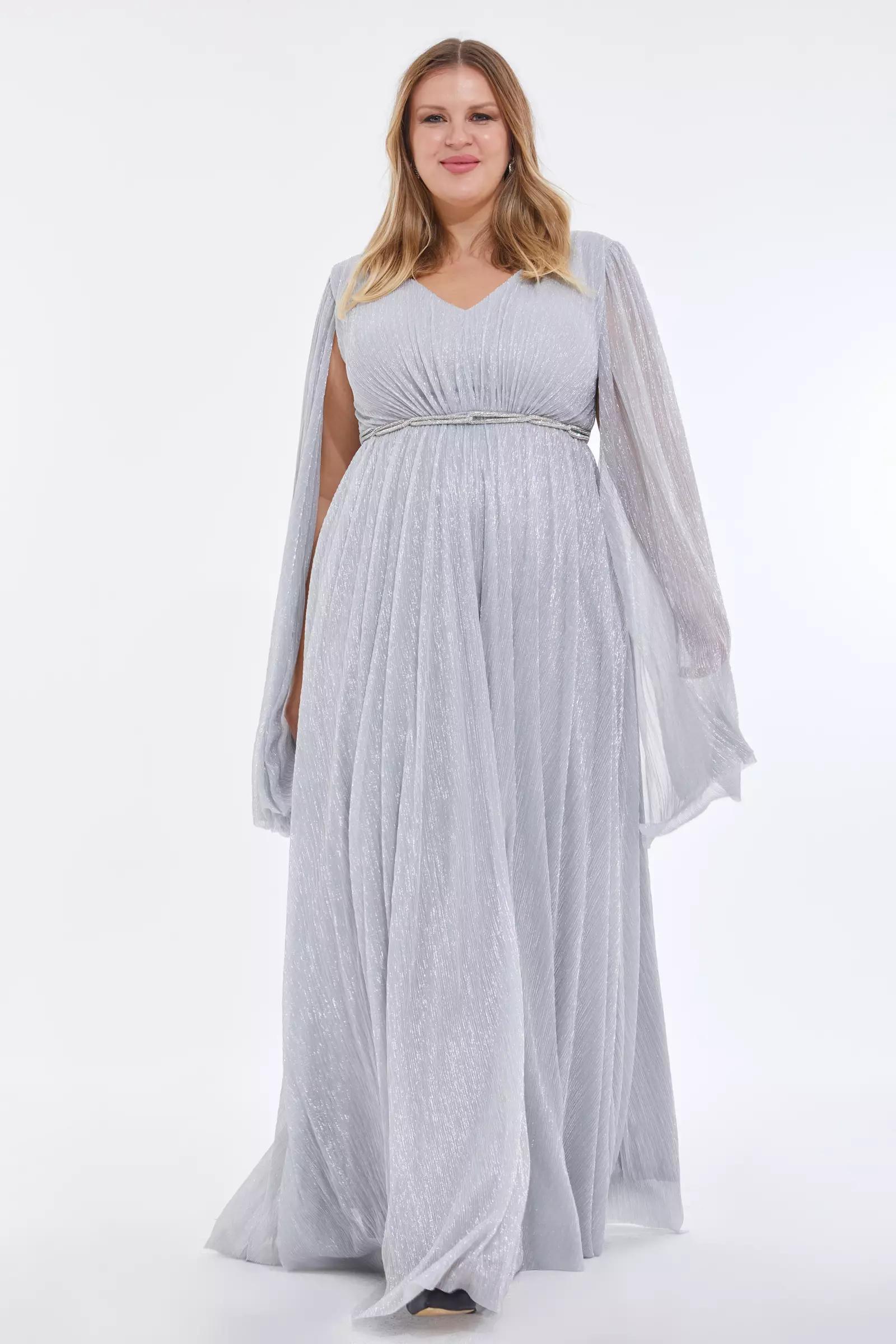 Silver plus size moonlight long sleeve maxi dress