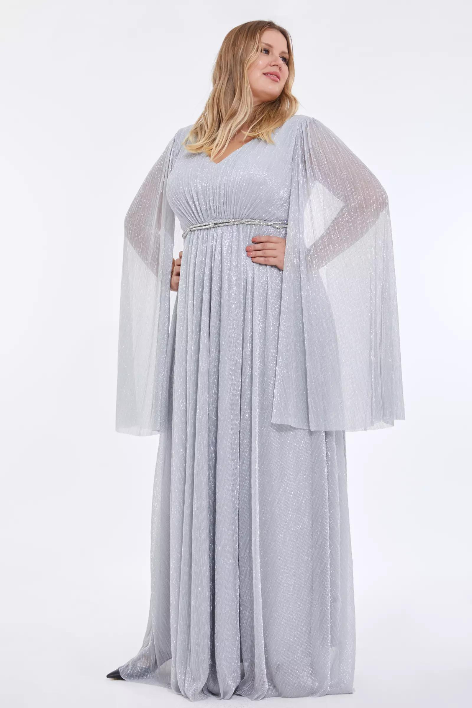 Silver plus size moonlight long sleeve maxi dress