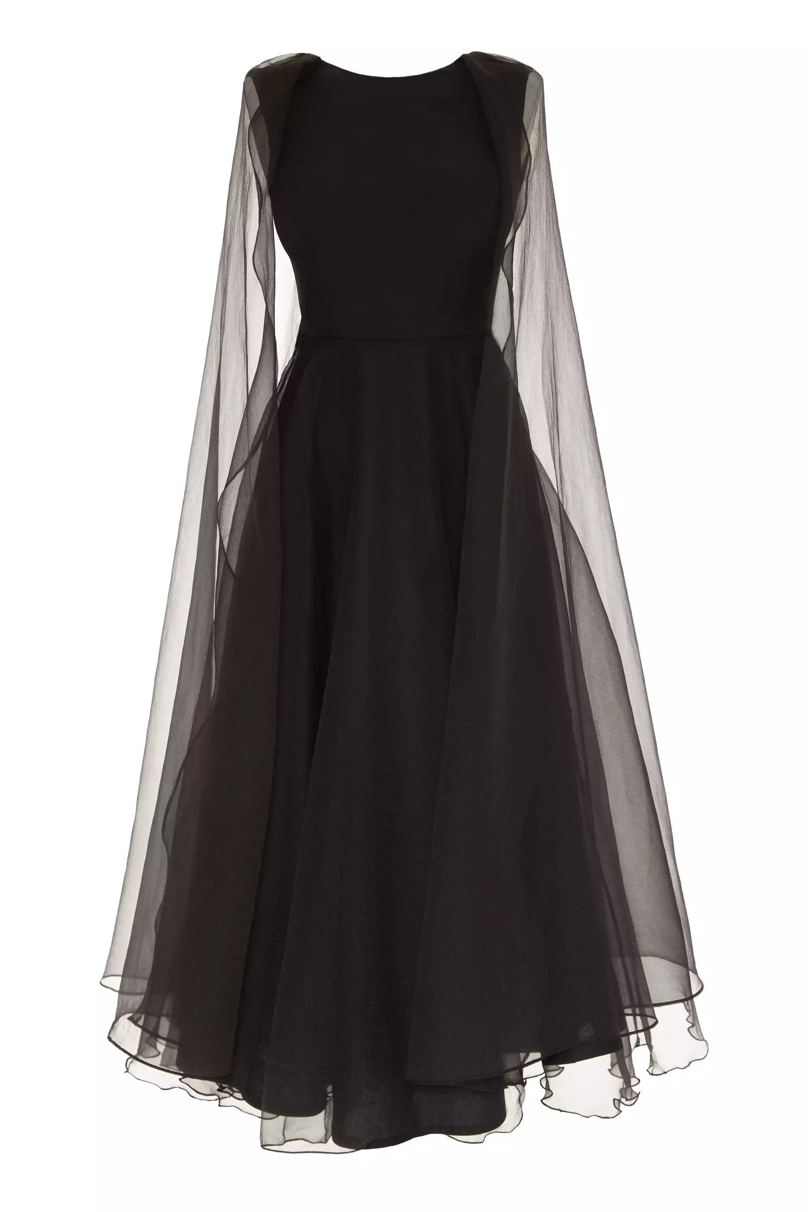 Black tulle long sleeve maxi dress