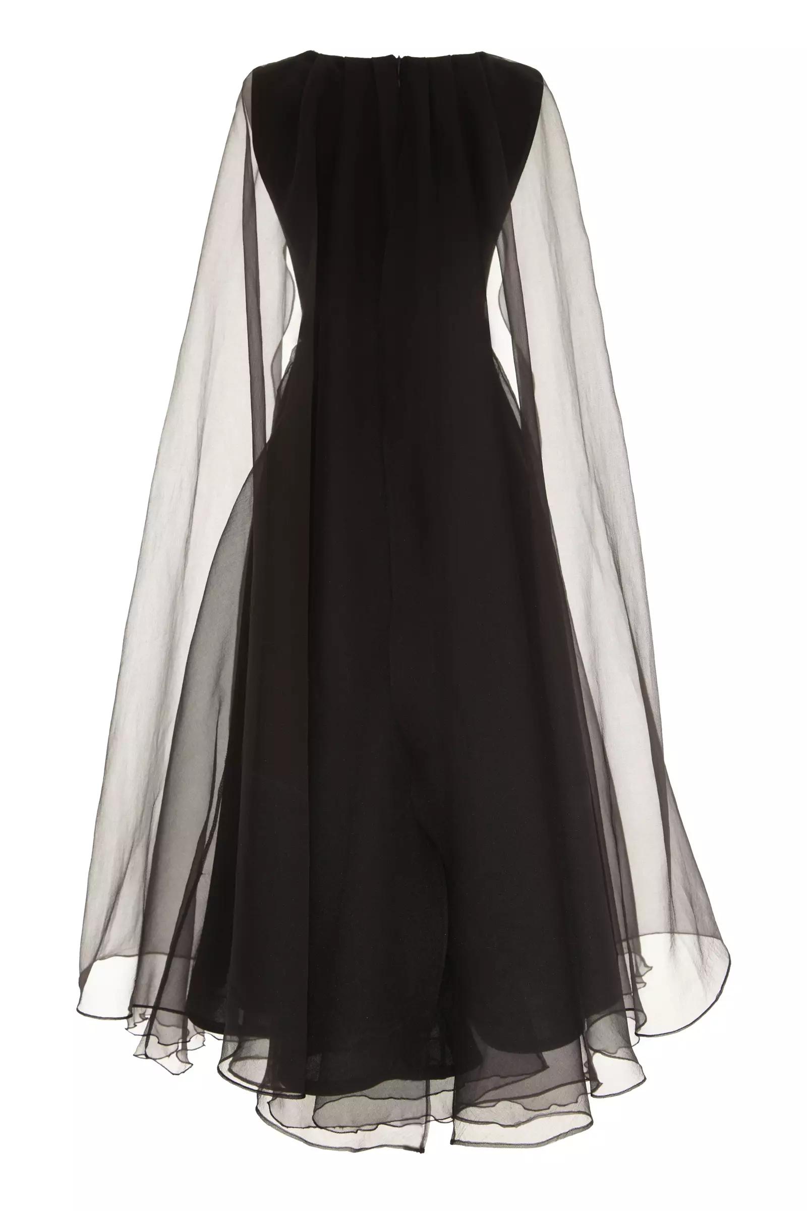 Black tulle long sleeve maxi dress