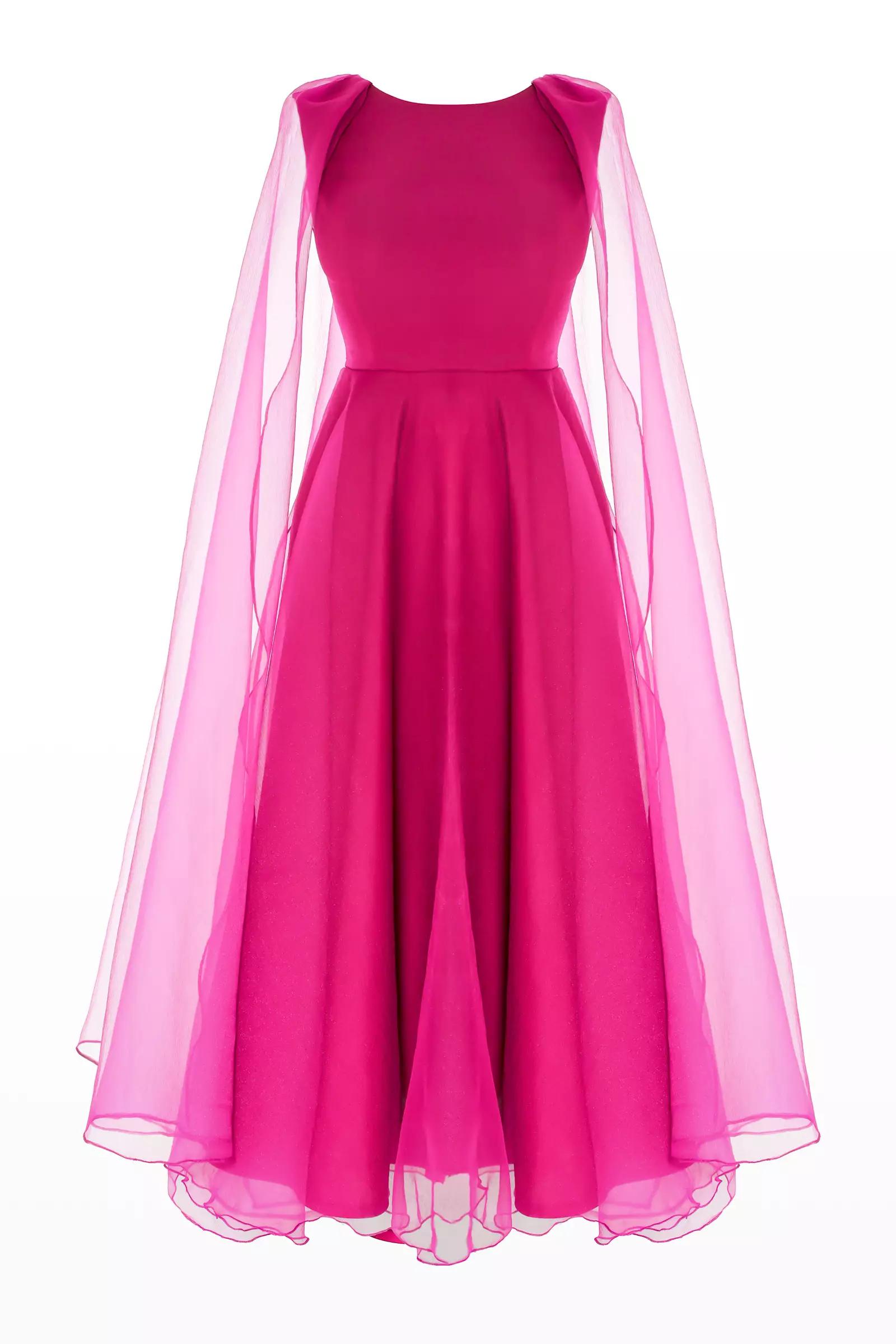 Fuchsia tulle long sleeve maxi dress