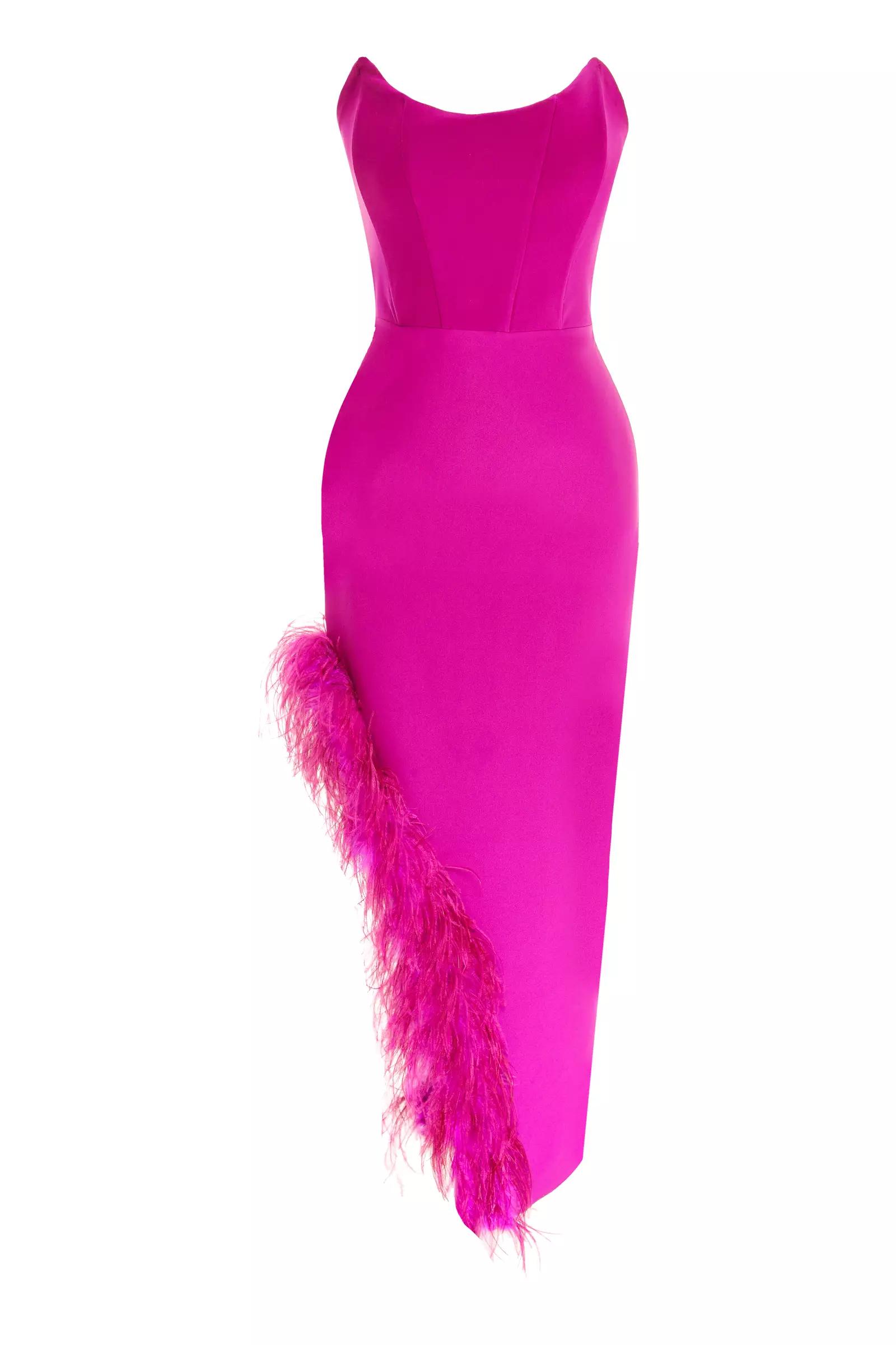 Fuchsia crepe strapless long dress