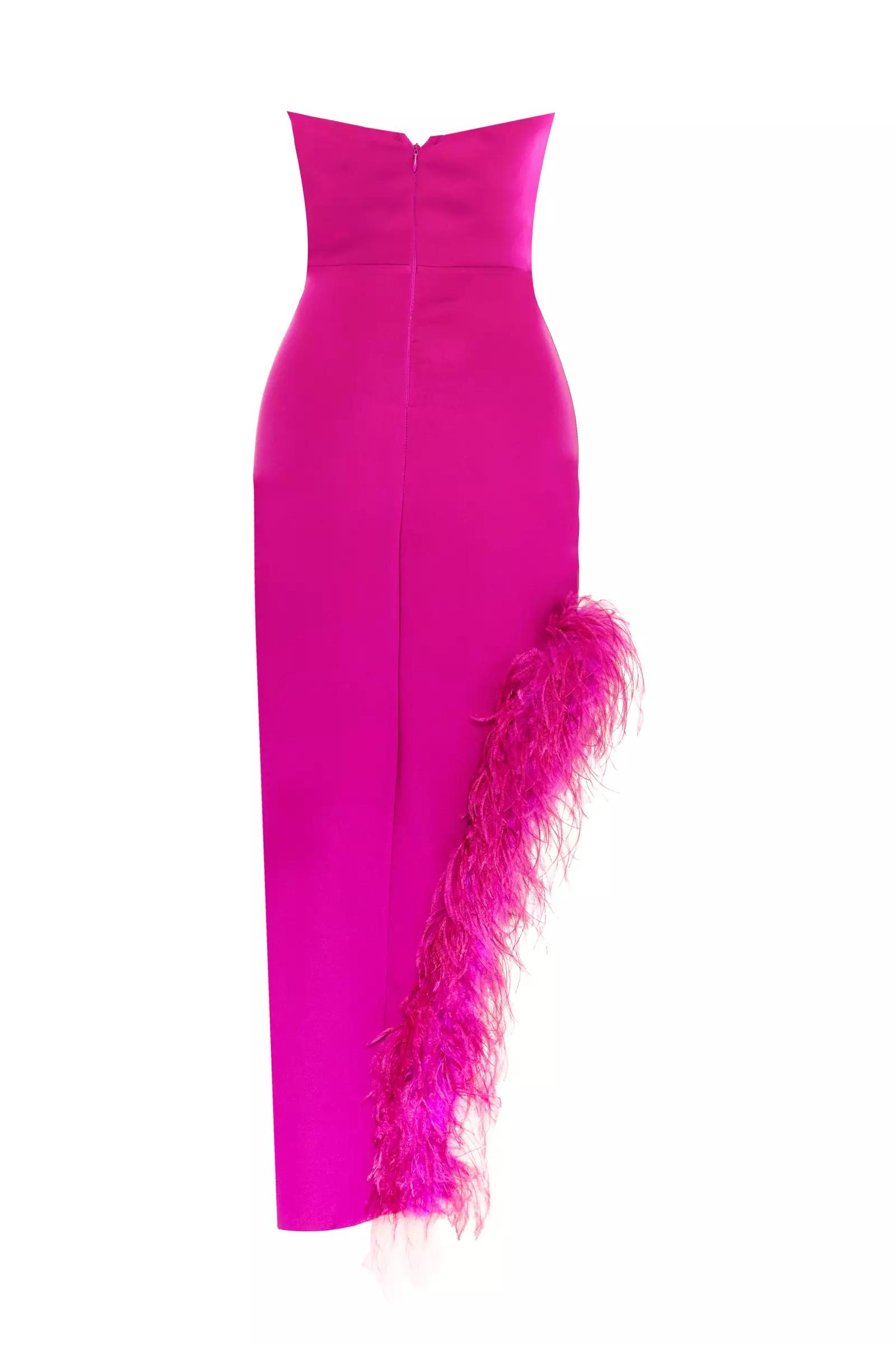 Fuchsia crepe strapless long dress