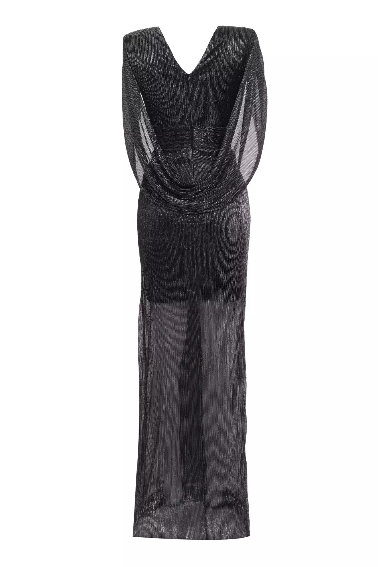 Siyah gümüş moonlight long sleeve maxi dress