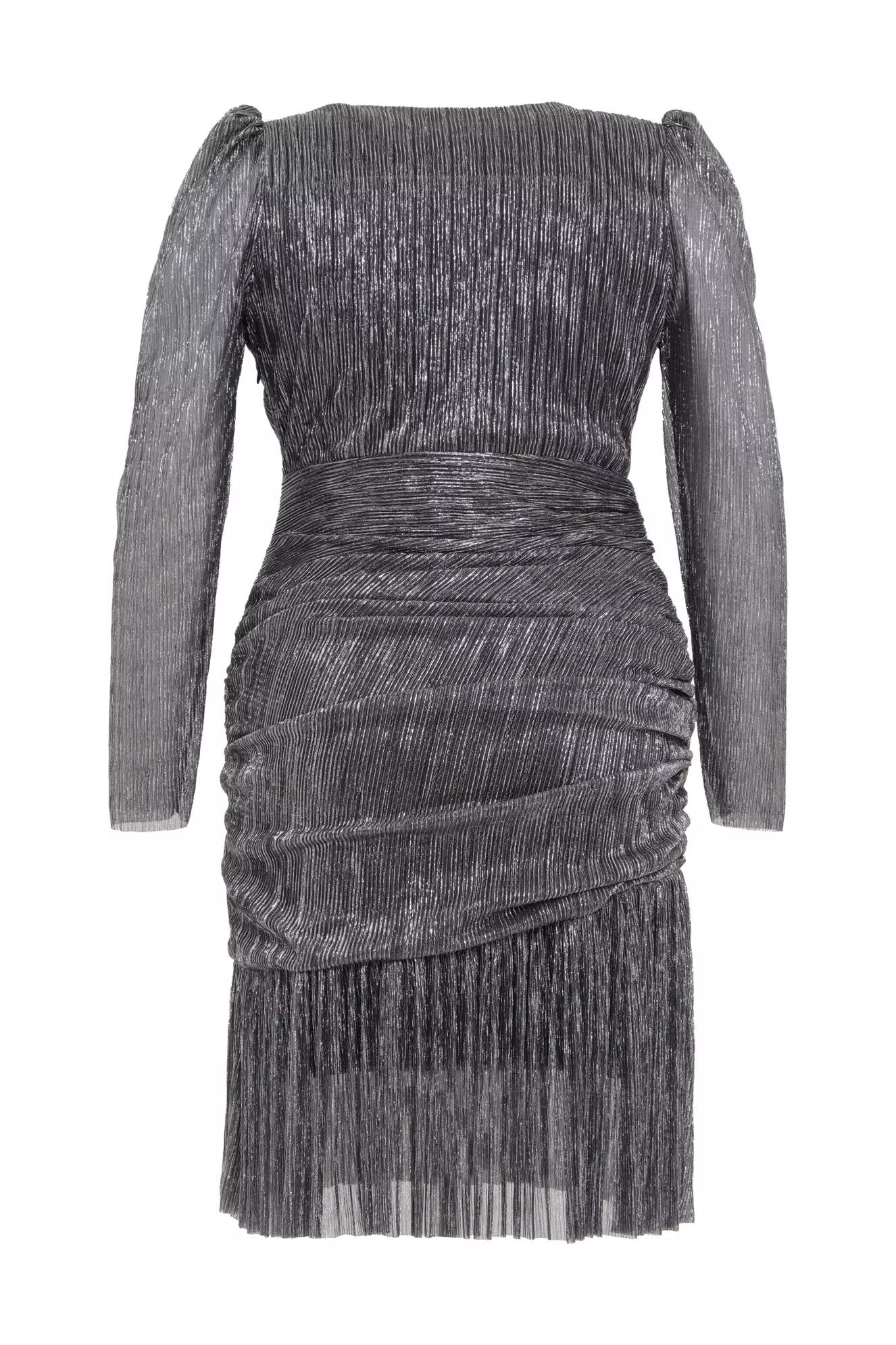 Siyah gümüş plus size sparky long sleeve midi dress