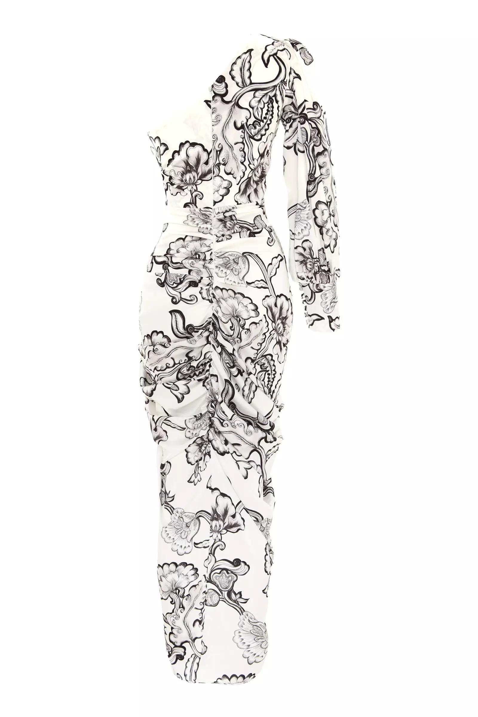 Printed satin one arm maxi dress