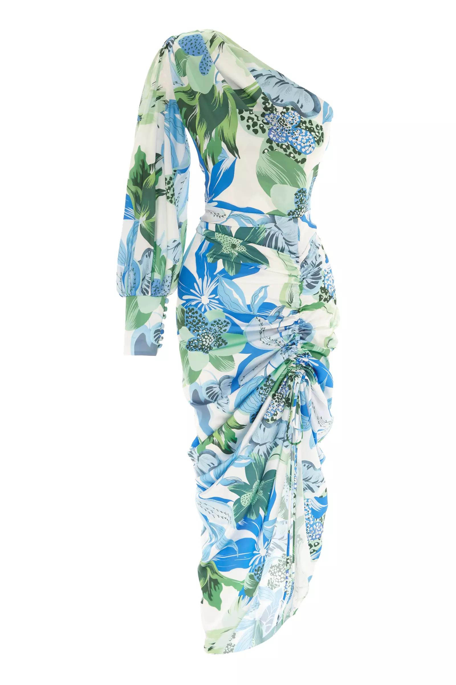 Printed satin one arm maxi dress