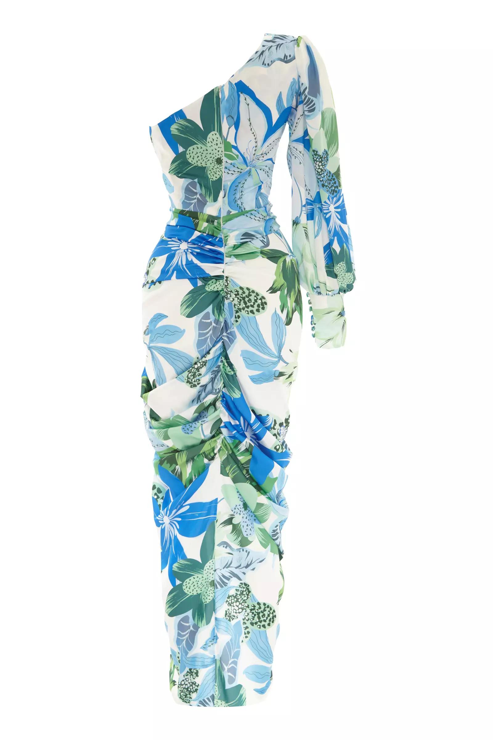 Printed satin one arm maxi dress