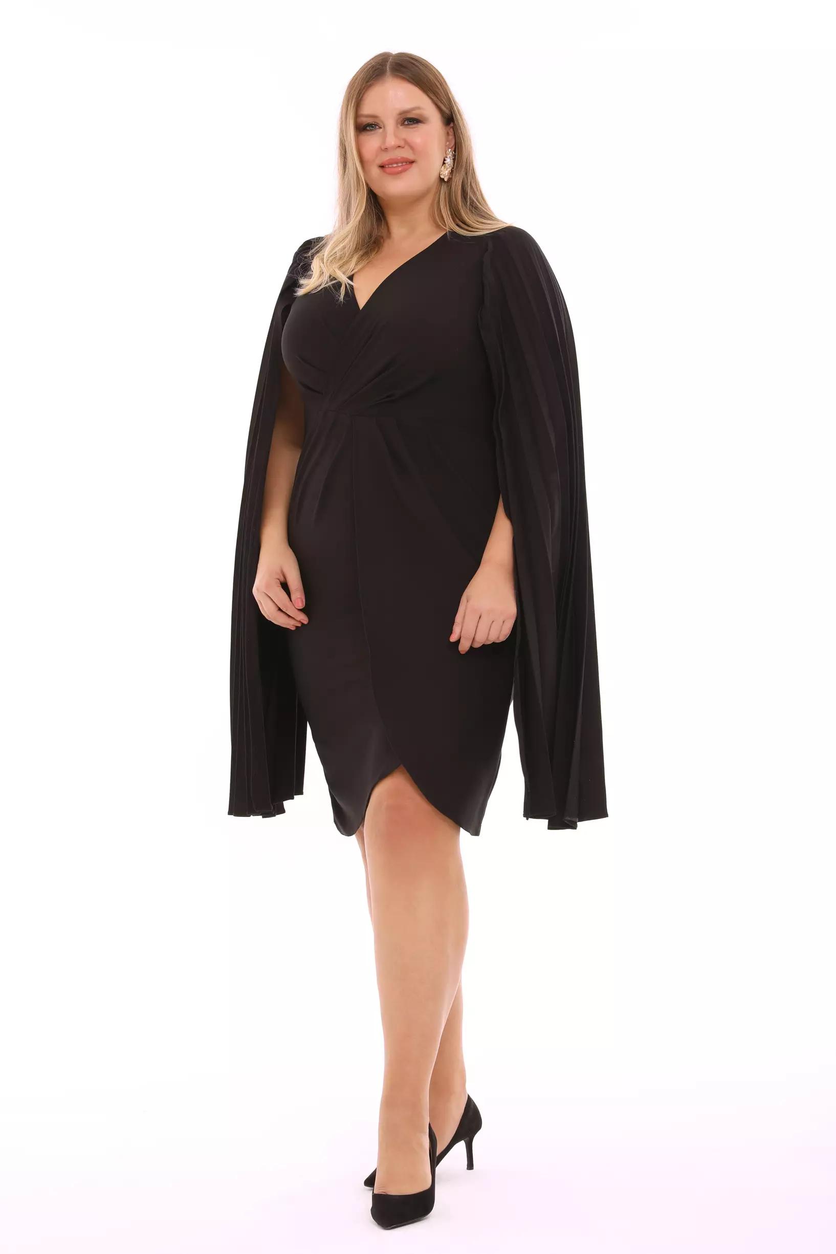 Black plus size crepe long sleeve mini dress