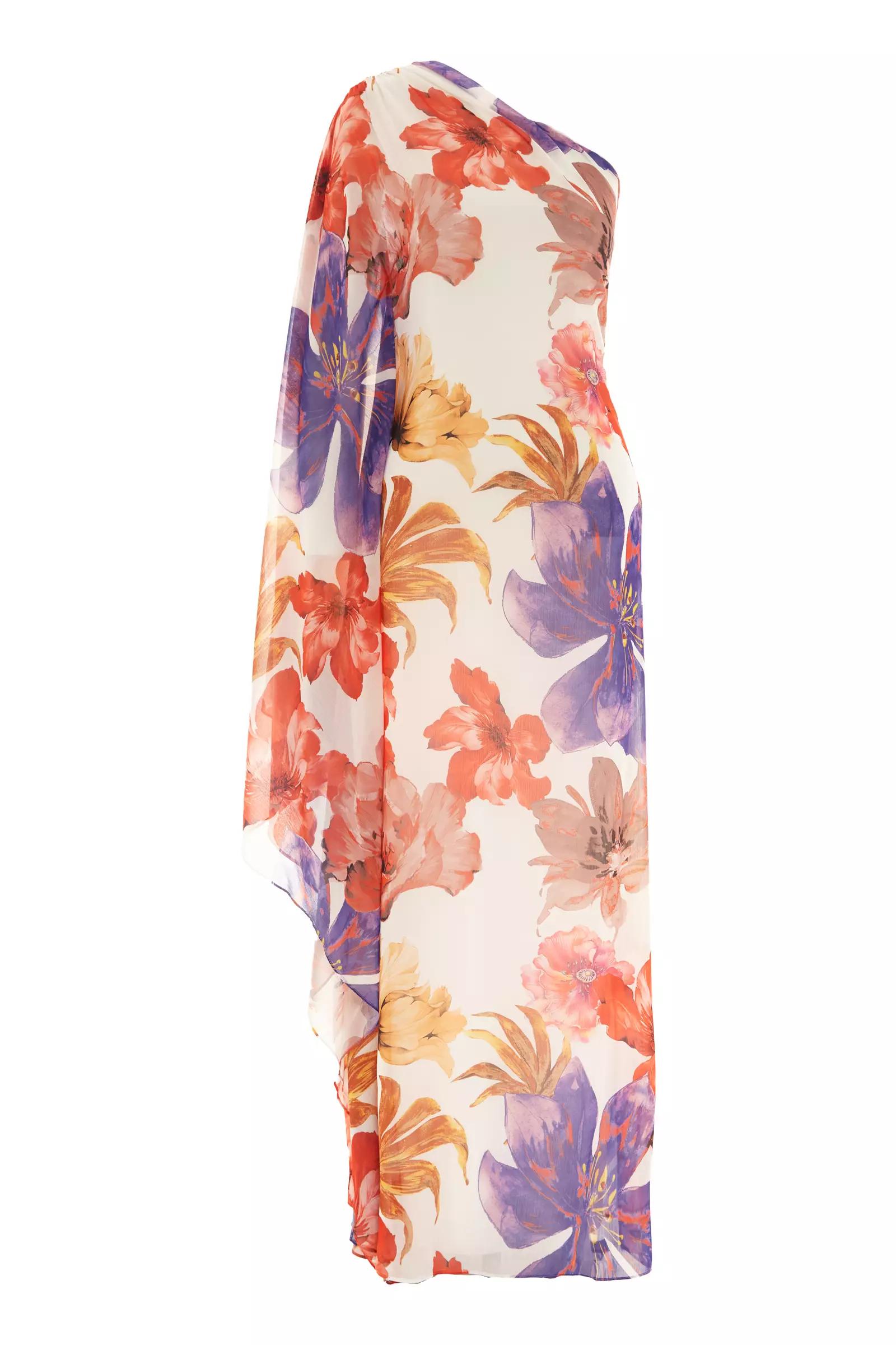 Printed sifon one arm maxi dress