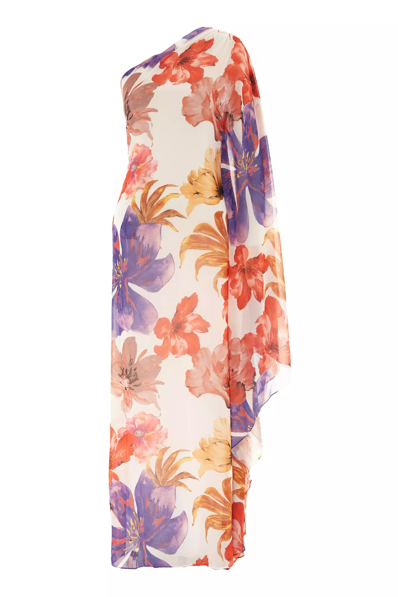 Printed sifon one arm maxi dress