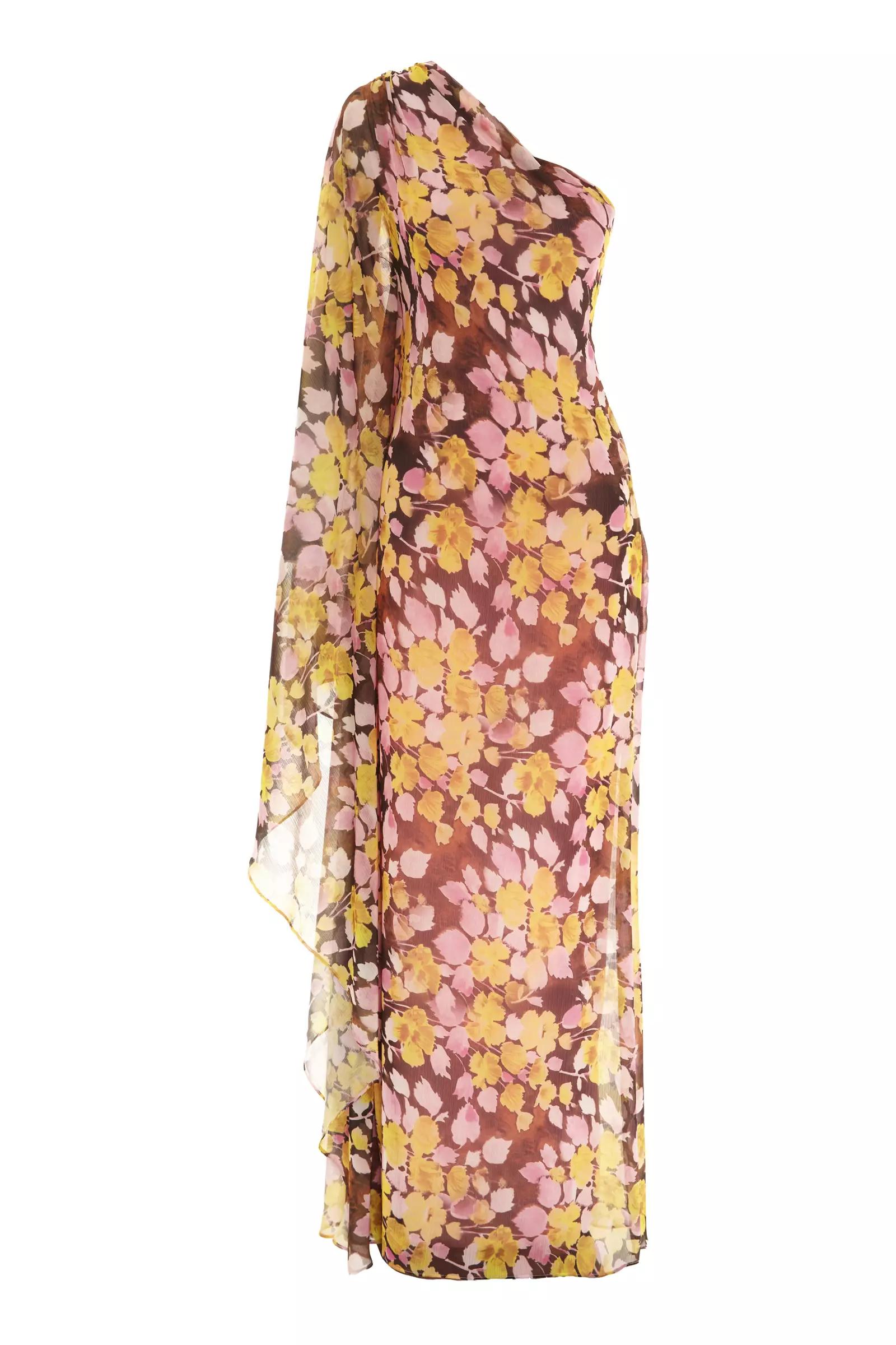 Printed sifon one arm maxi dress