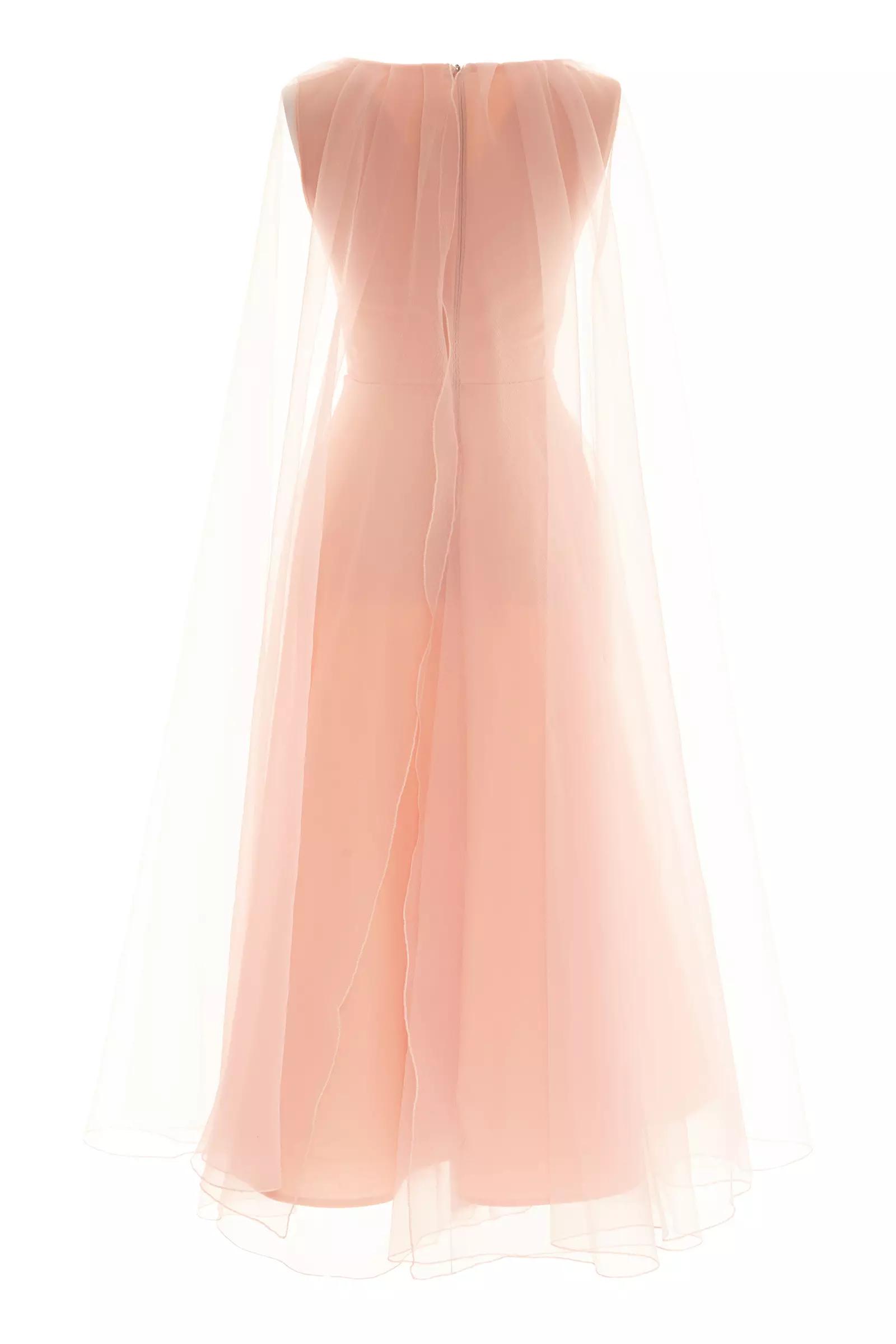 Blush tulle long sleeve maxi dress