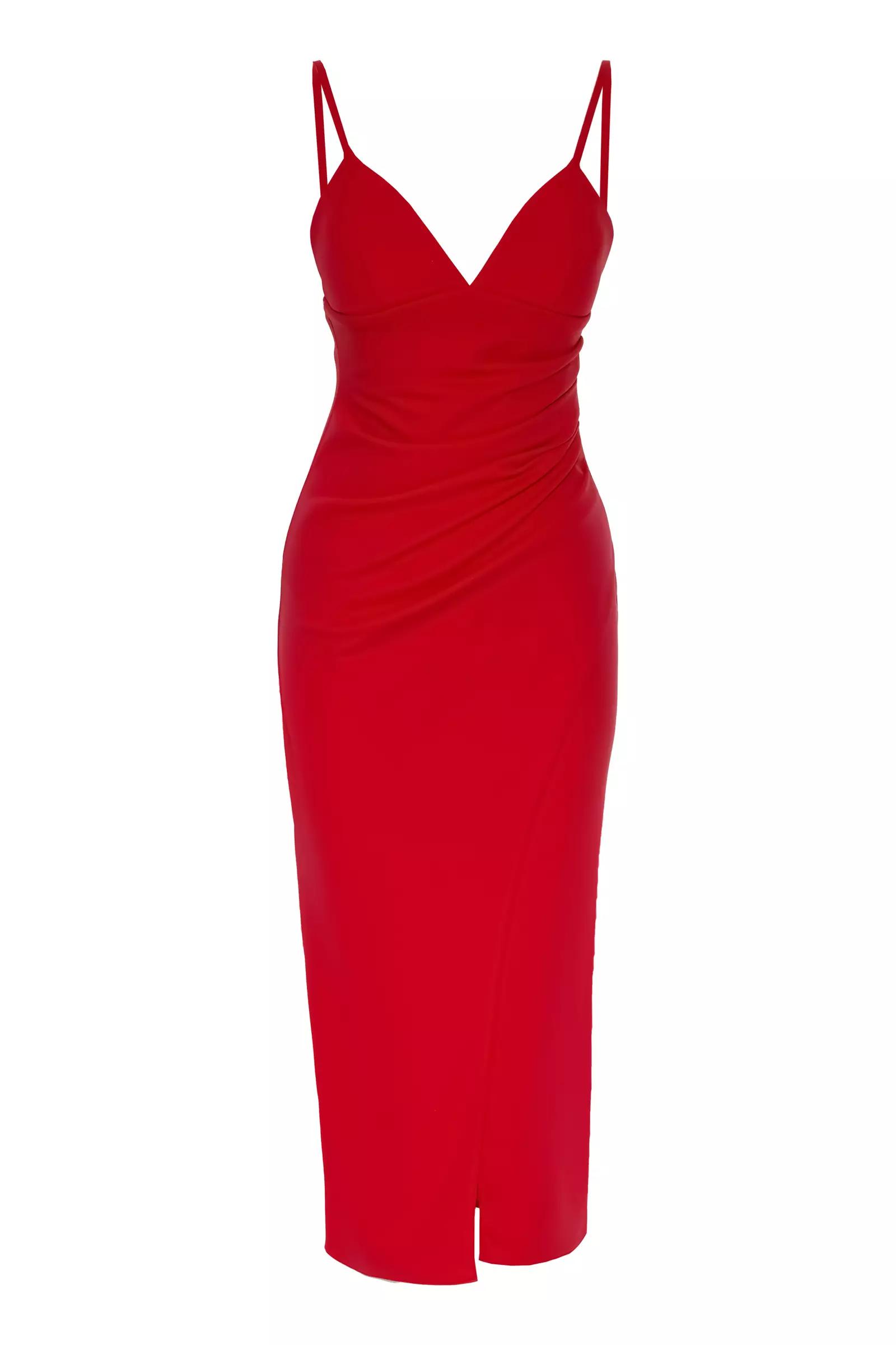 Red crepe sleeveless maxi dress