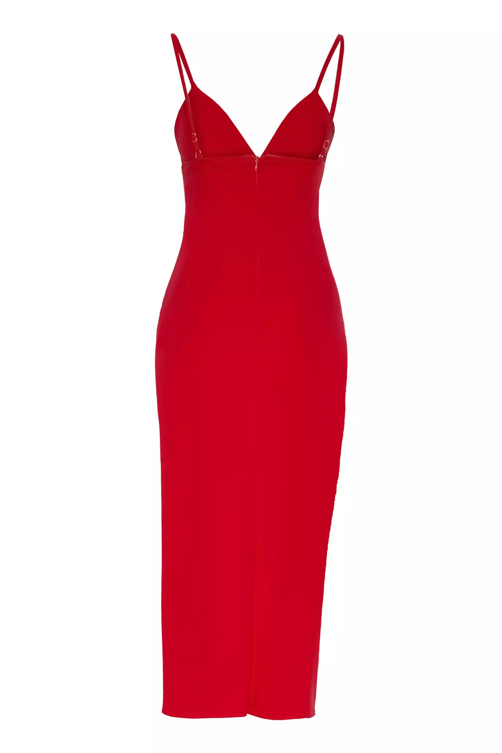 Red crepe sleeveless maxi dress