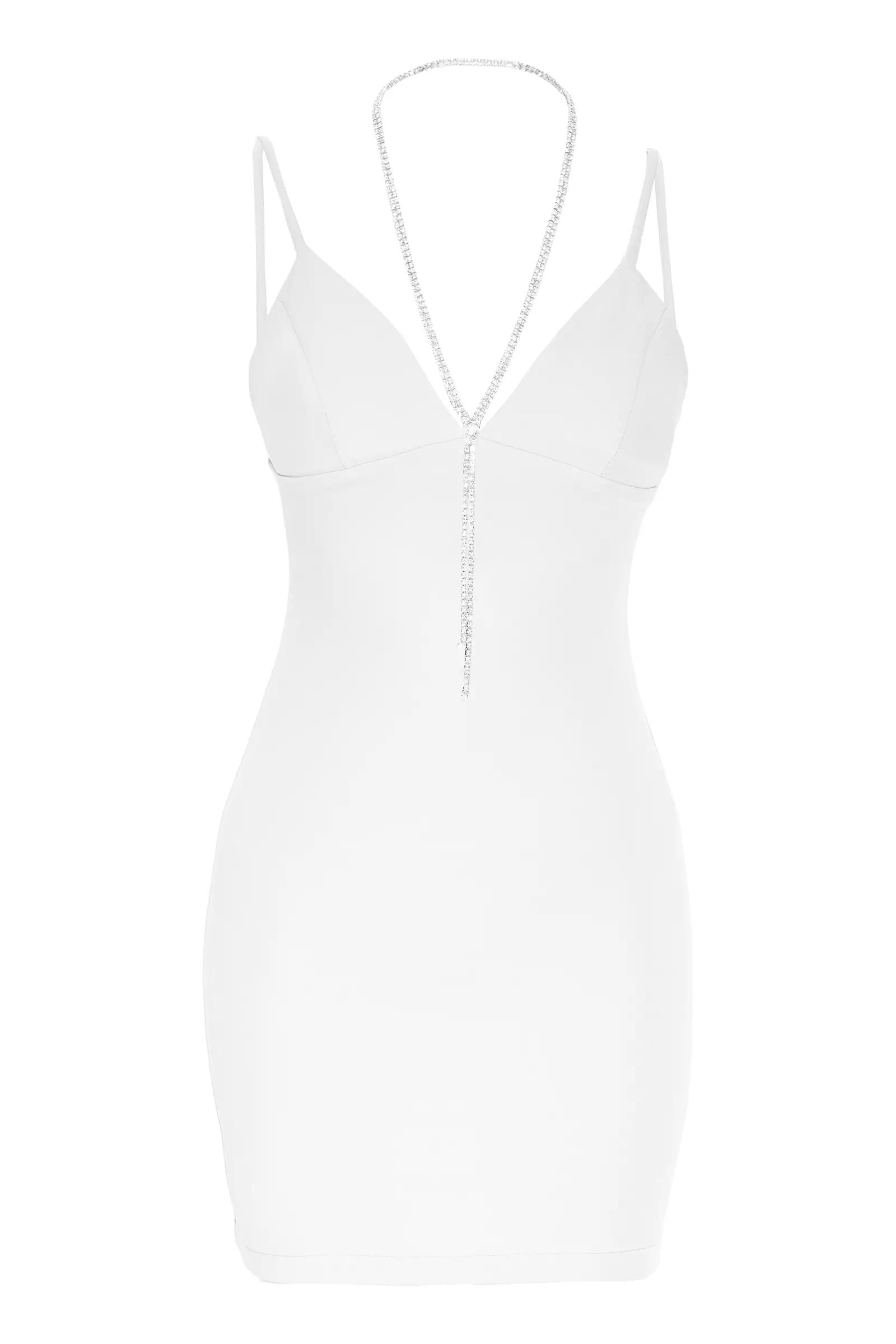 White crepe sleeveless mini dress