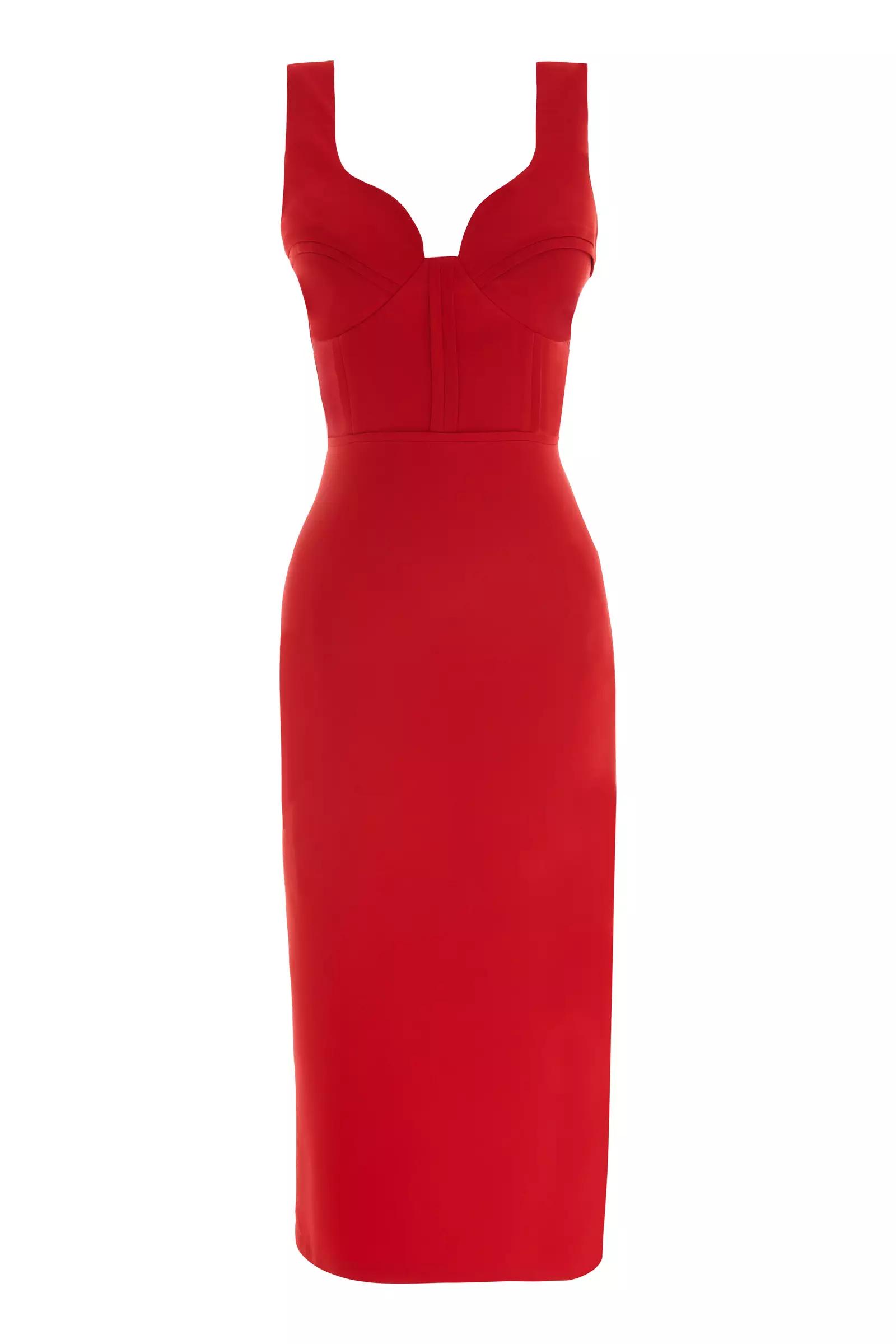 Red crepe sleeveless maxi dress