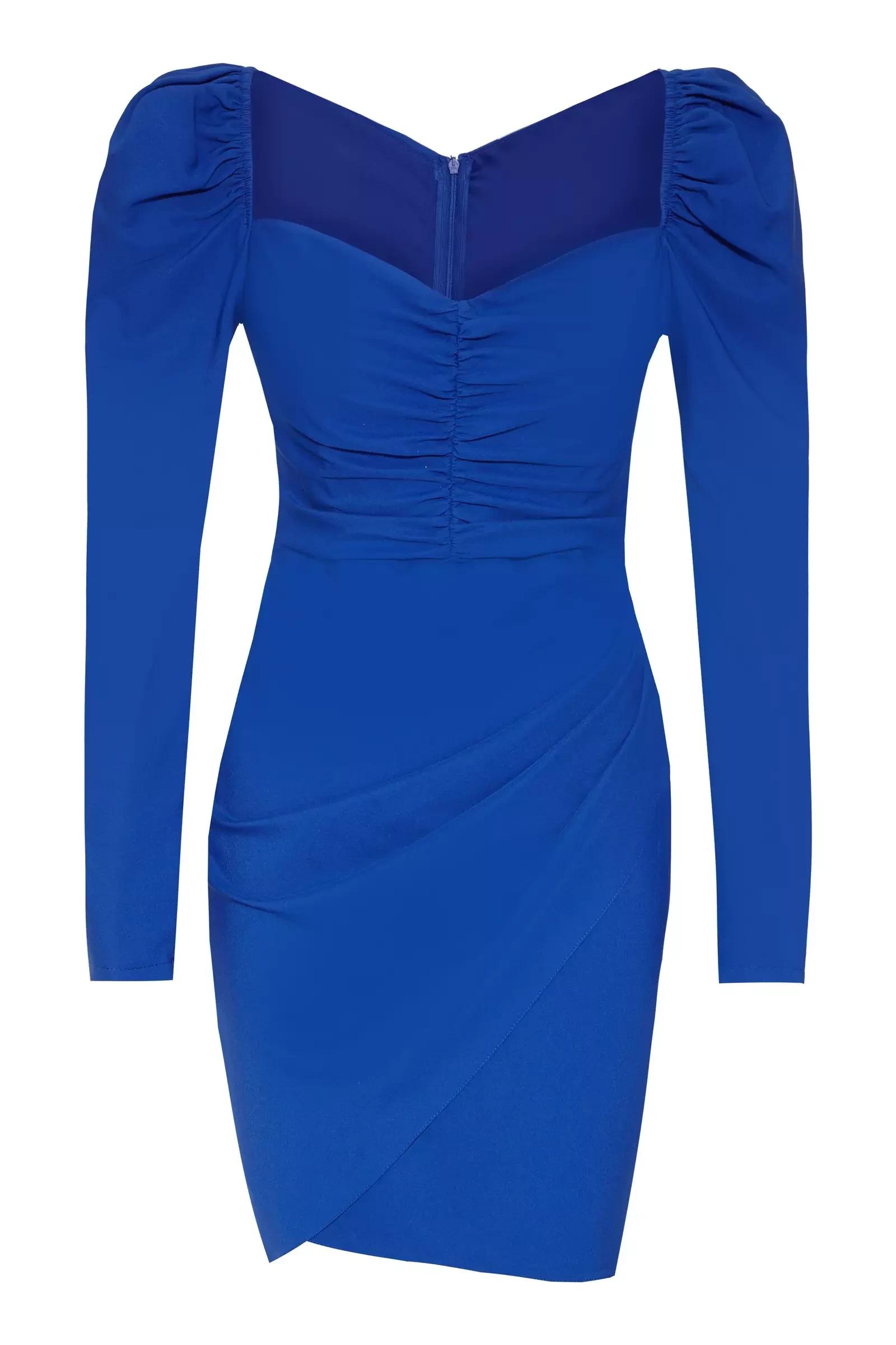 Blue crepe 3/4 sleeve mini dress