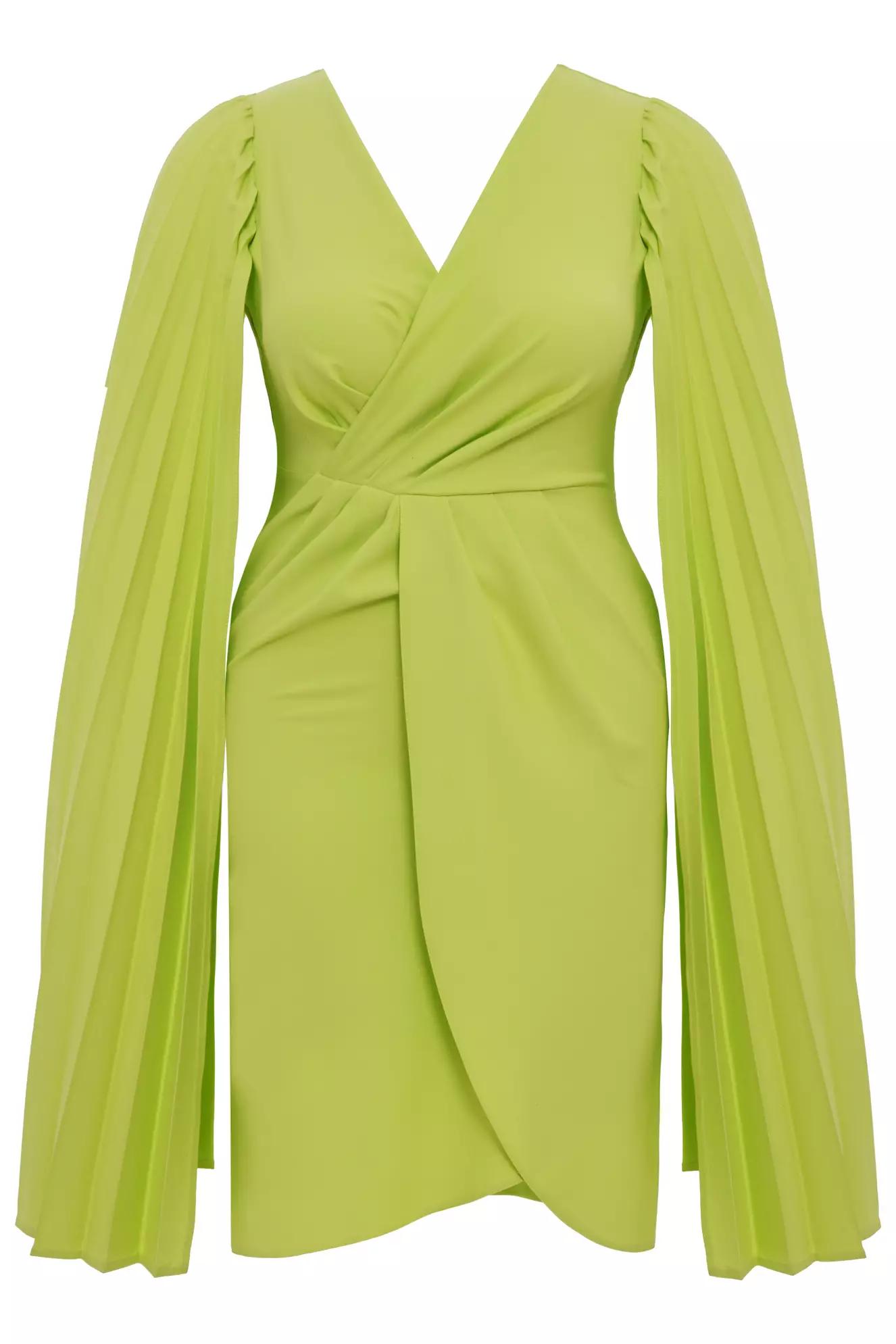 Pistachio green plus size crepe long sleeve mini dress