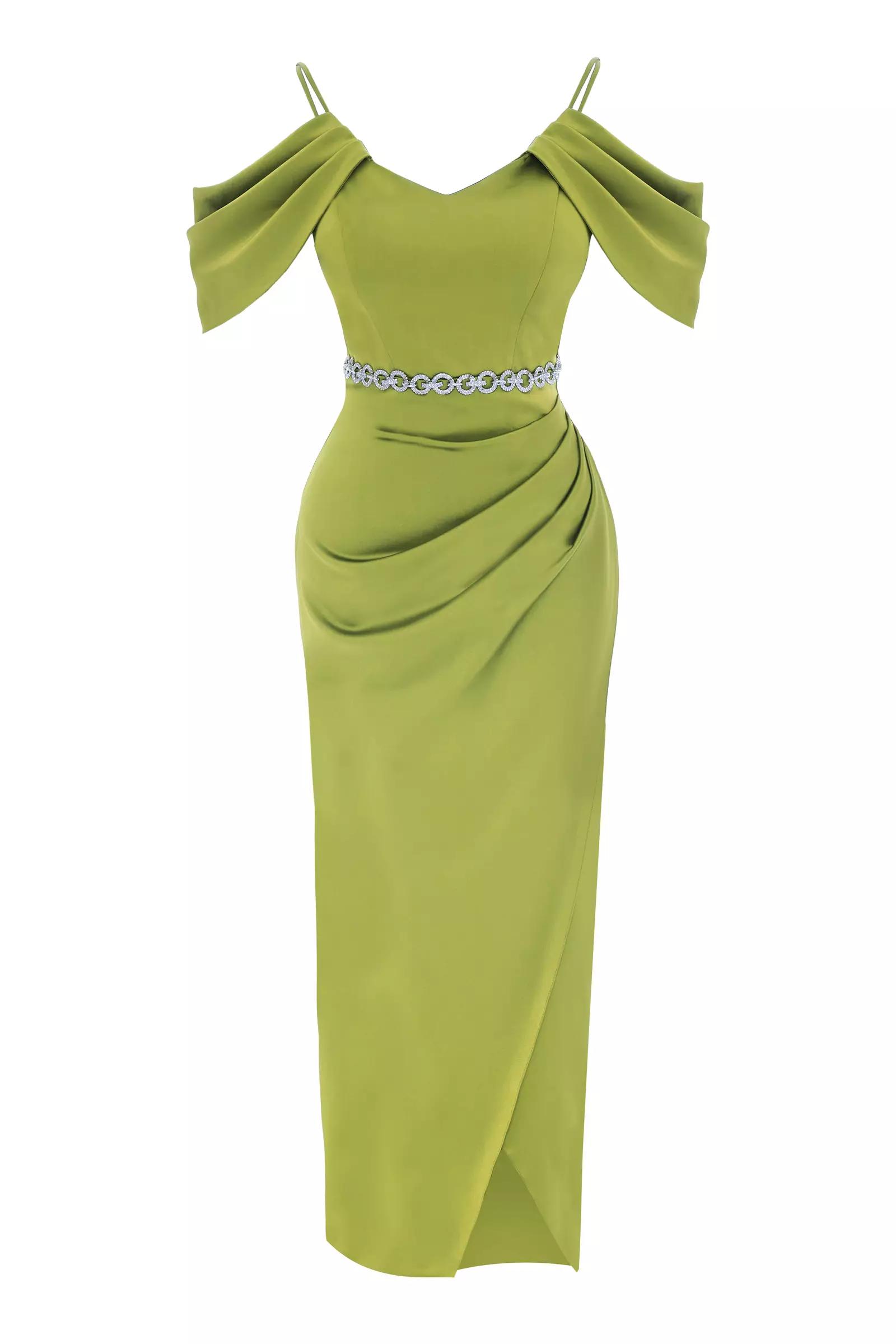 Pistachio green satin sleeveless maxi dress