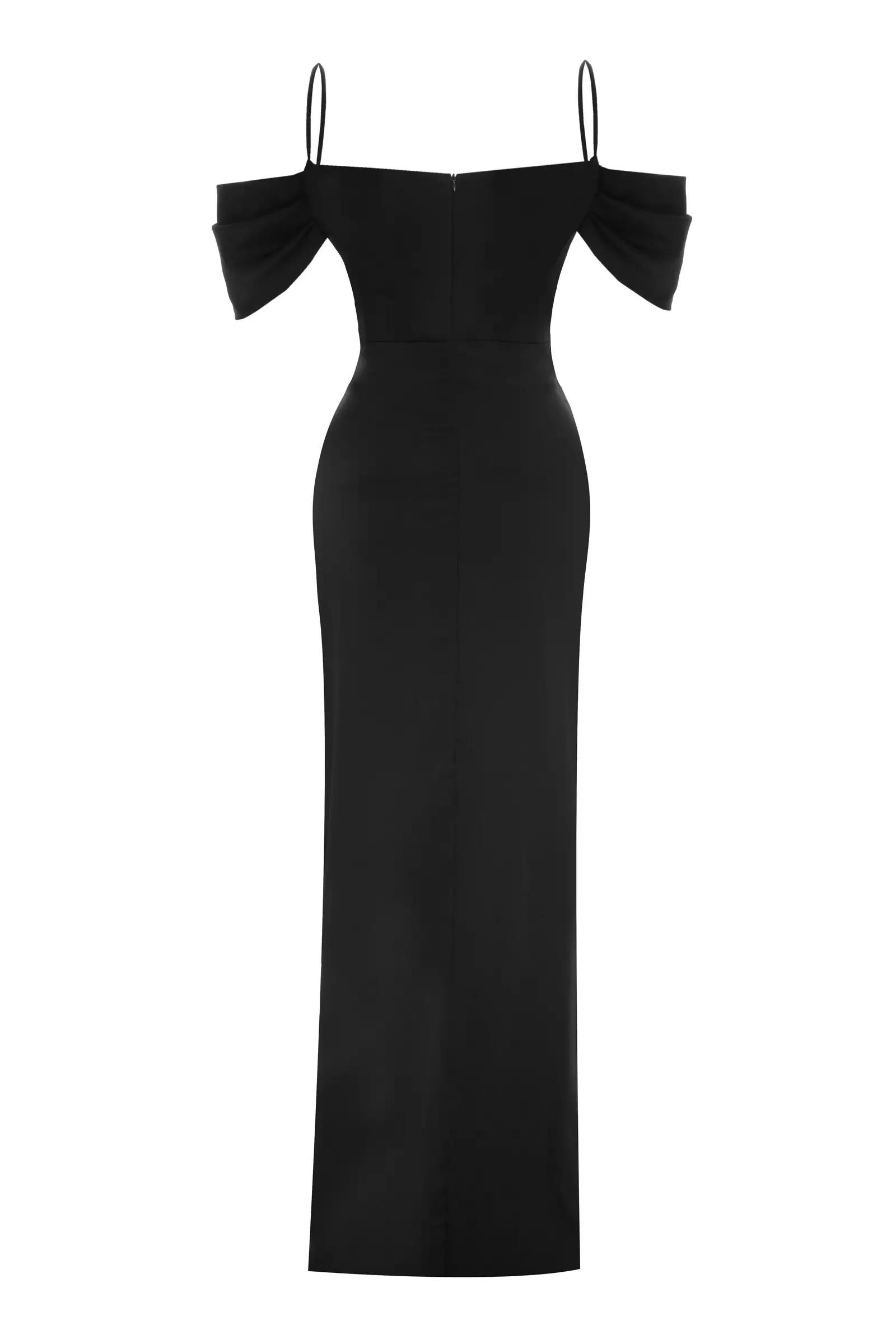 Black satin sleeveless maxi dress