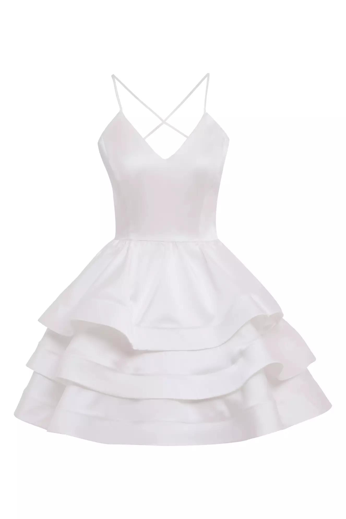 White satin sleeveless mini dress