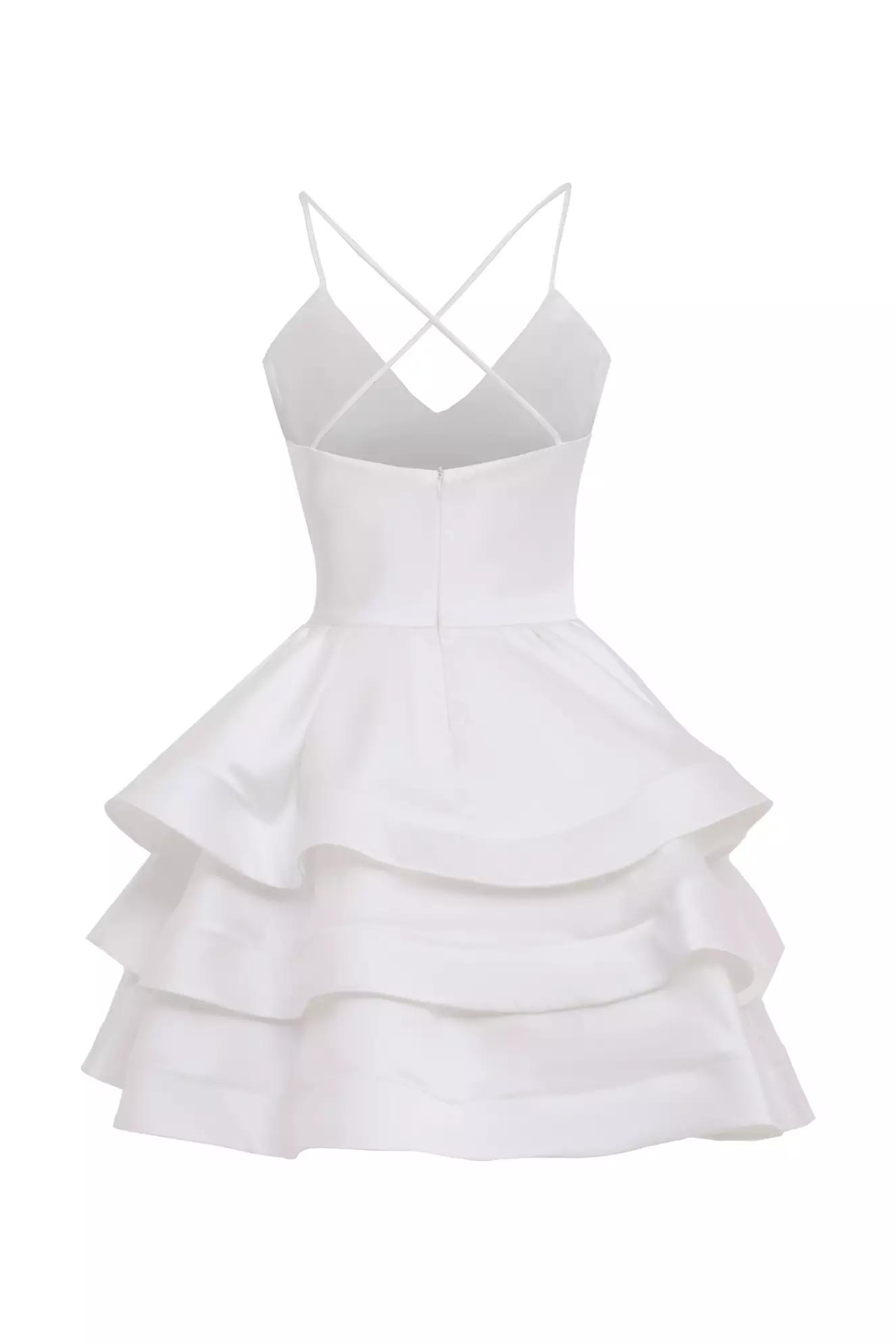 White satin sleeveless mini dress