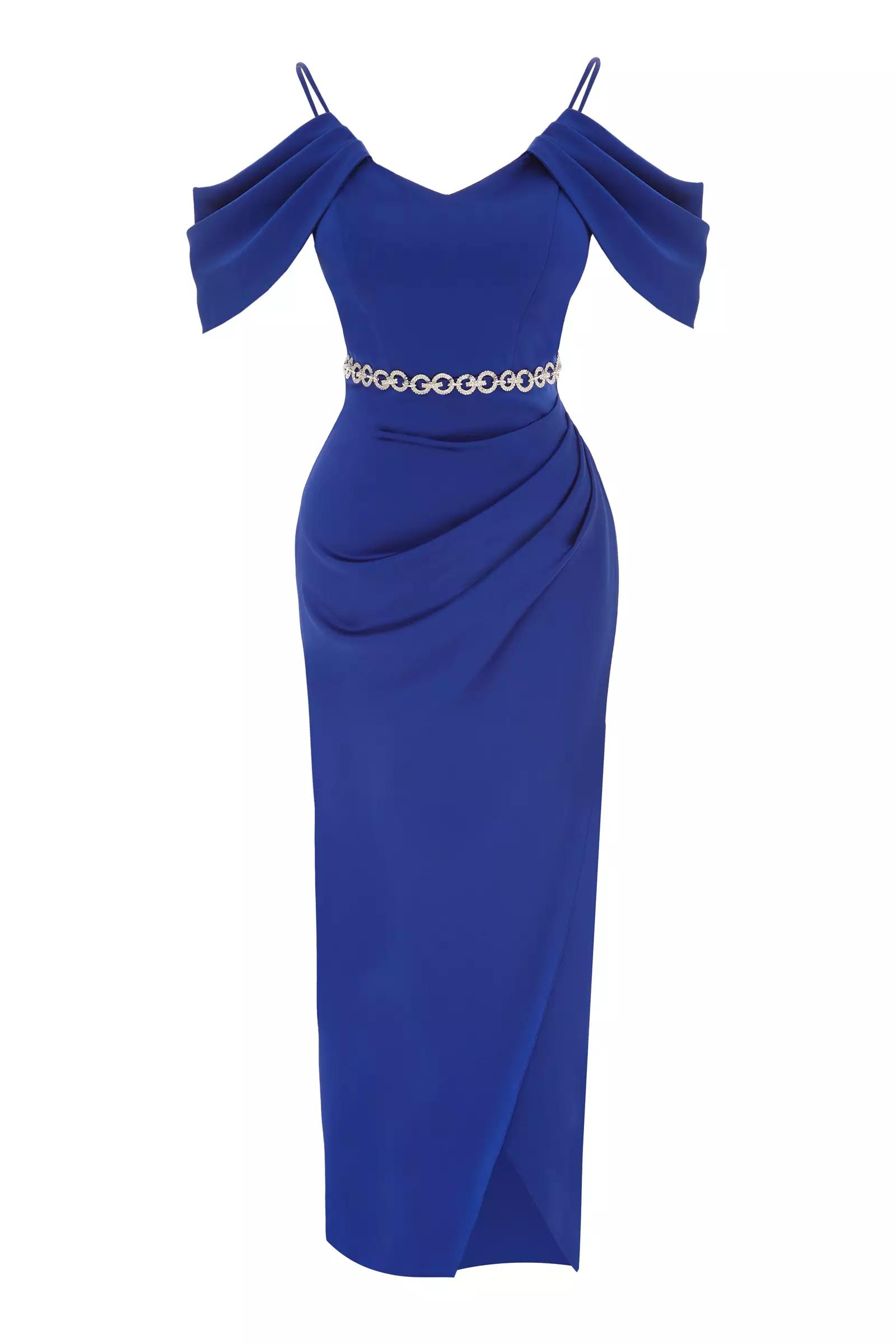 Blue plus size satin sleeveless maxi dress